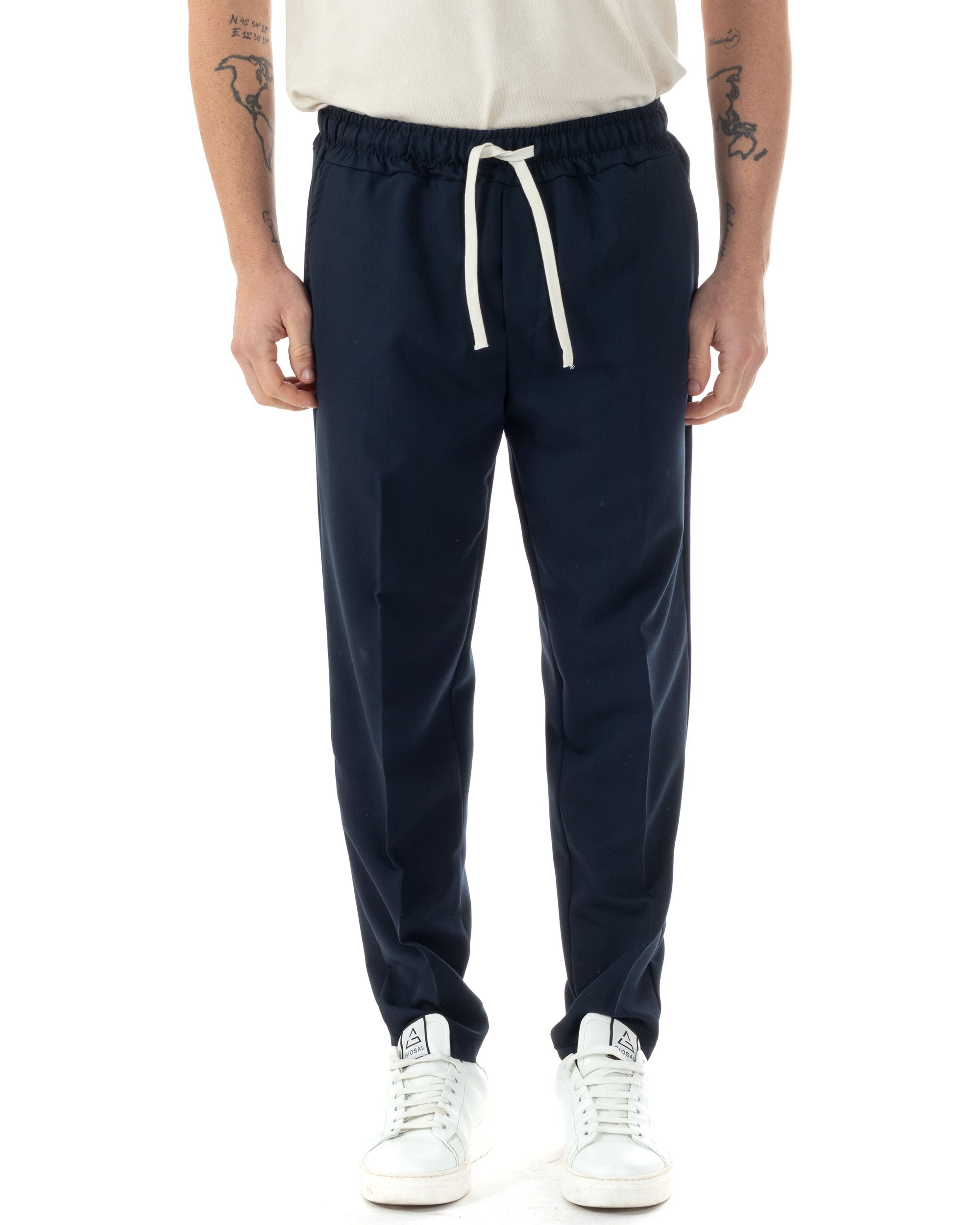 Pantaloni Uomo Pantalaccio Viscosa Morbido Regular Fit Coulisse Elastico Casual Tinta Unita Blu GIOSAL-P6245A