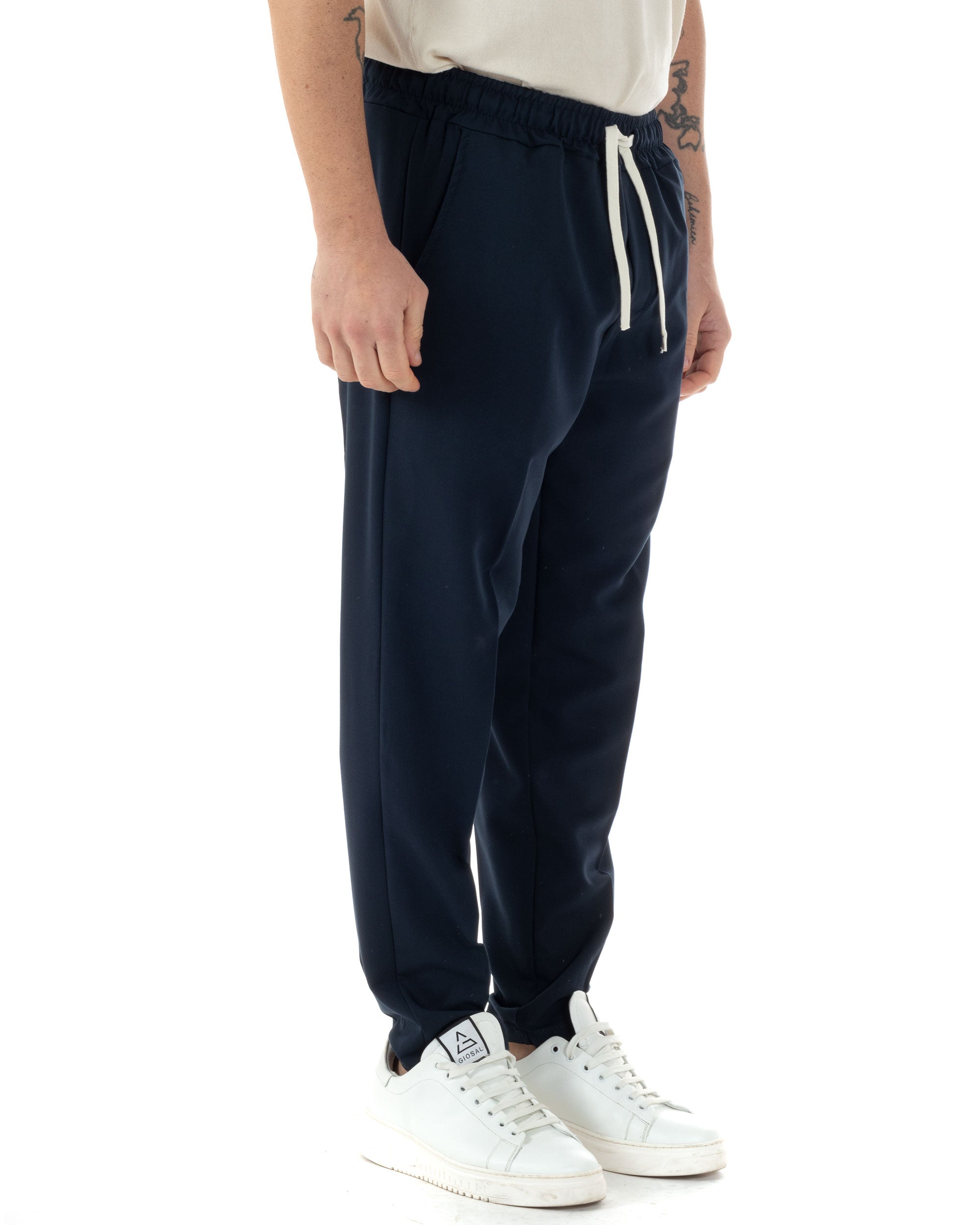 Pantaloni Uomo Pantalaccio Viscosa Morbido Regular Fit Coulisse Elastico Casual Tinta Unita Blu GIOSAL-P6245A