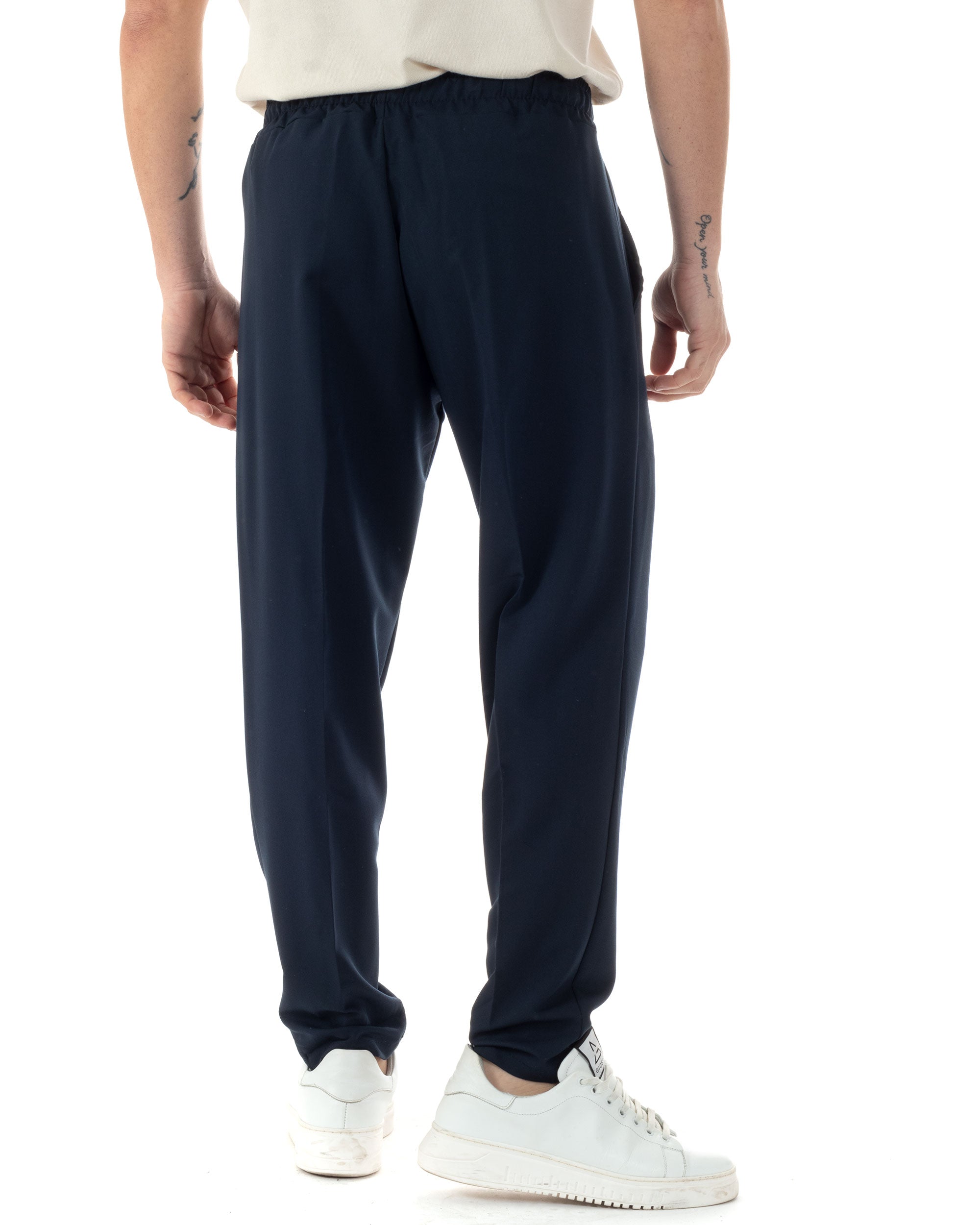 Pantaloni Uomo Pantalaccio Viscosa Morbido Regular Fit Coulisse Elastico Casual Tinta Unita Blu GIOSAL-P6245A