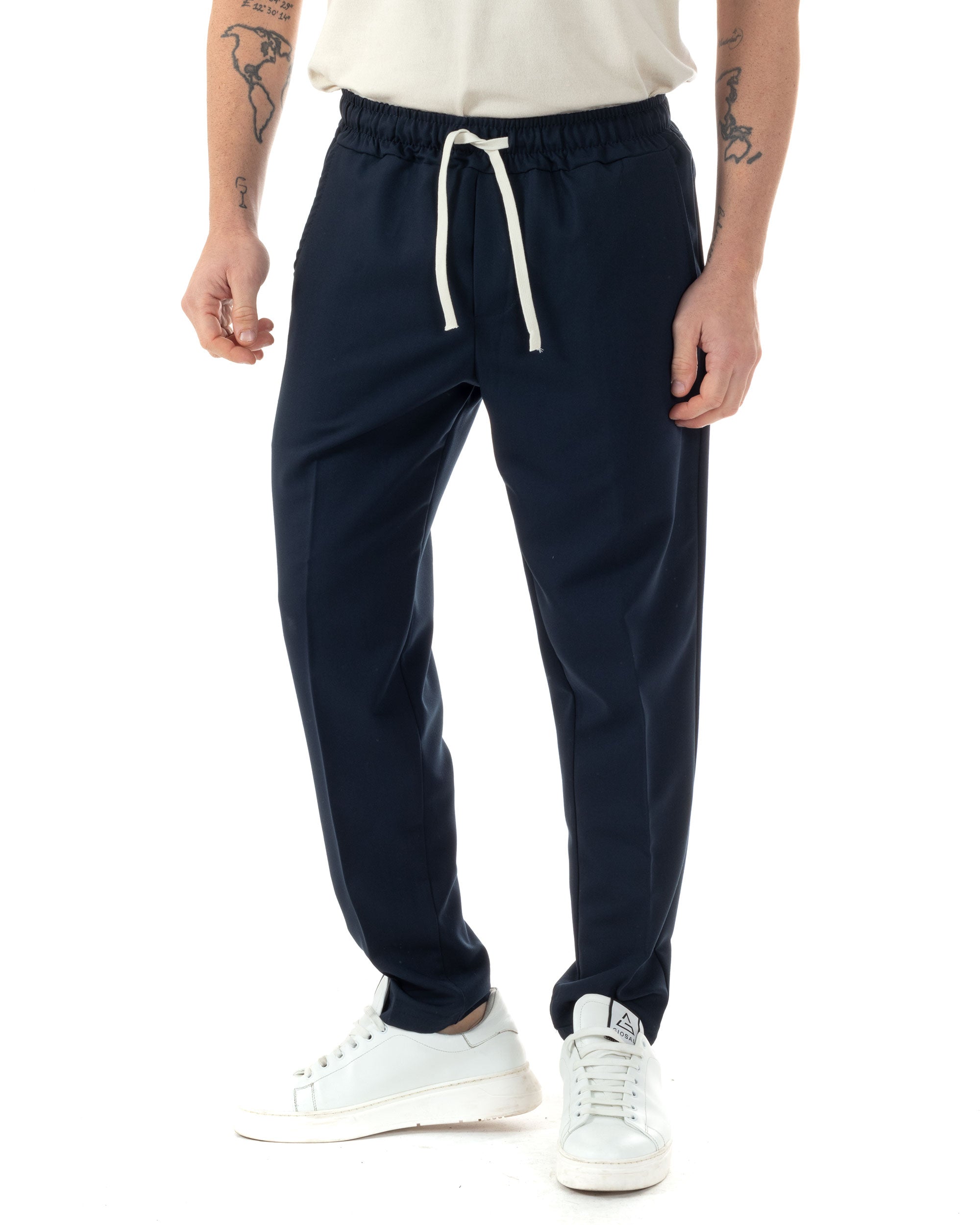 Pantaloni Uomo Pantalaccio Viscosa Morbido Regular Fit Coulisse Elastico Casual Tinta Unita Blu GIOSAL-P6245A