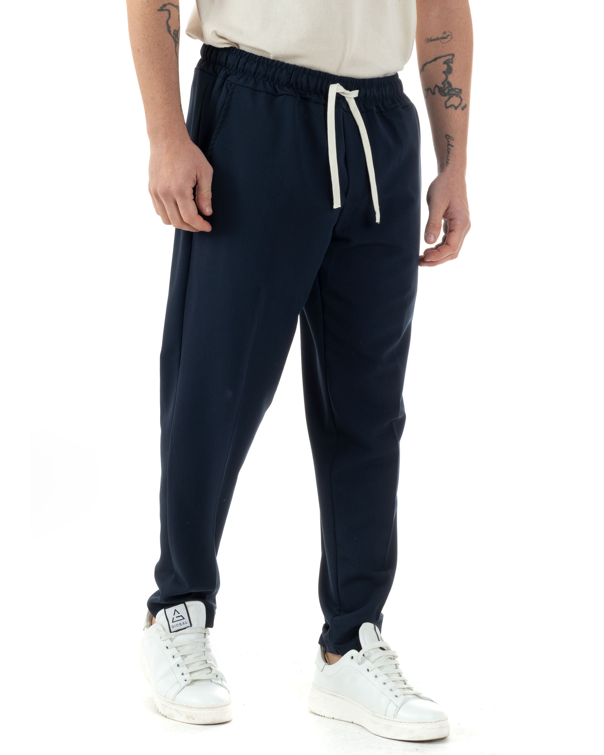 Pantaloni Uomo Pantalaccio Viscosa Morbido Regular Fit Coulisse Elastico Casual Tinta Unita Blu GIOSAL-P6245A