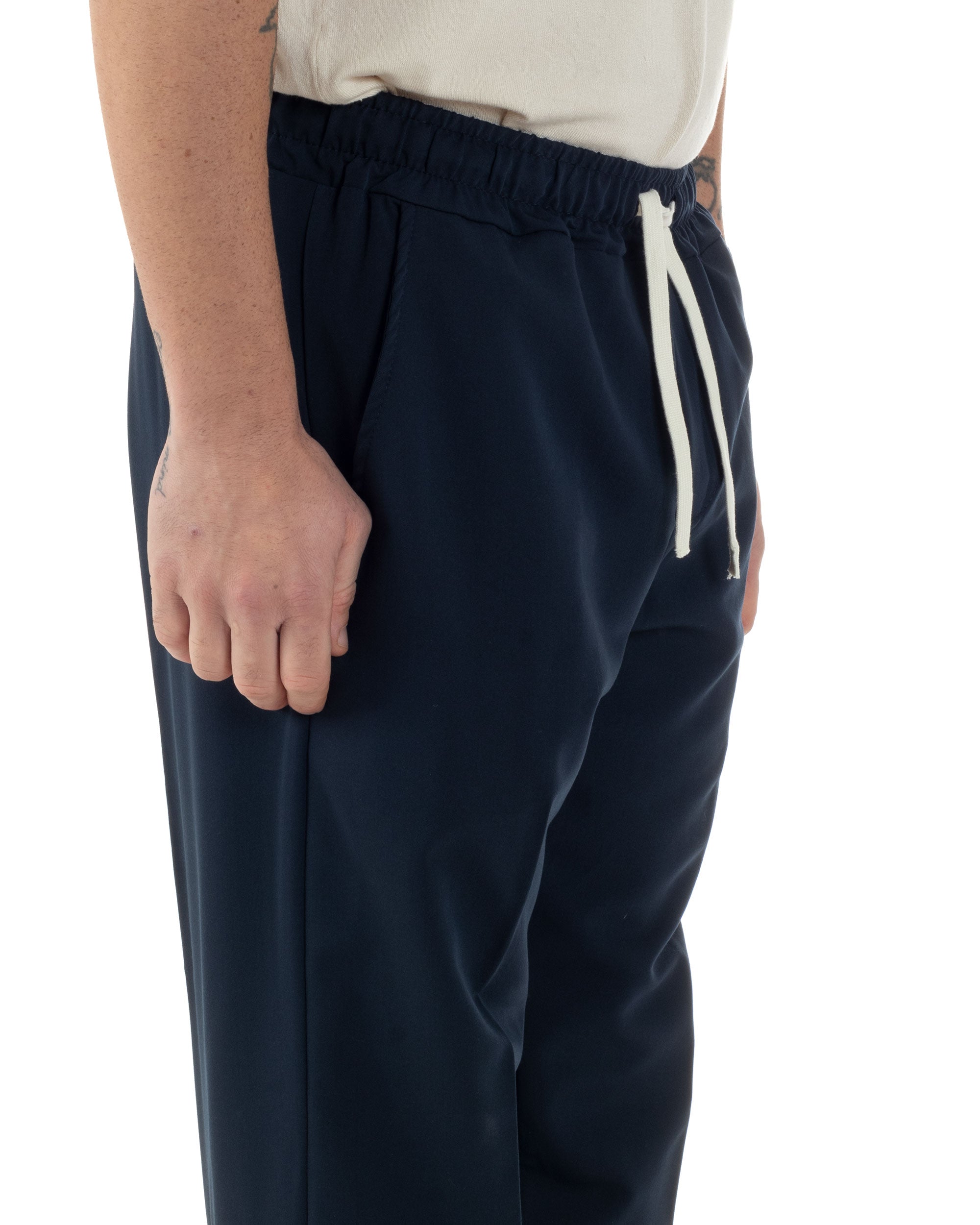 Pantaloni Uomo Pantalaccio Viscosa Morbido Regular Fit Coulisse Elastico Casual Tinta Unita Blu GIOSAL-P6245A