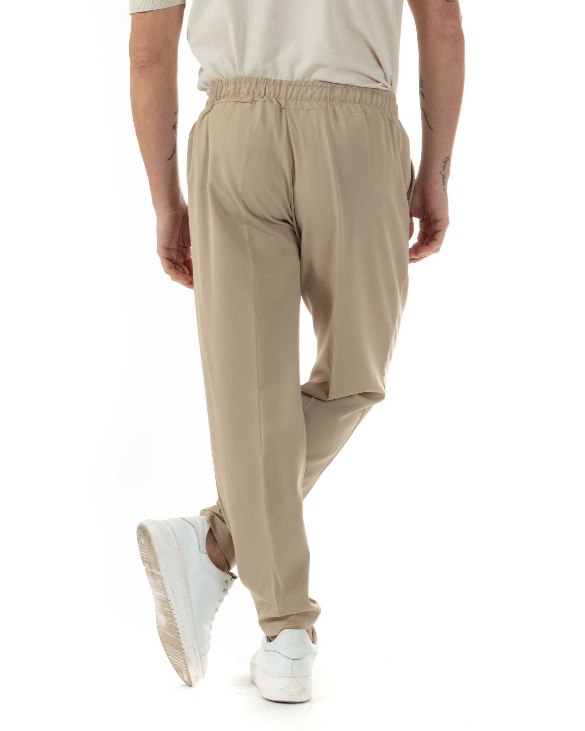 Pantaloni Uomo Pantalaccio Viscosa Morbido Regular Fit Coulisse Elastico Casual Tinta Unita Beige GIOSAL-P6246A