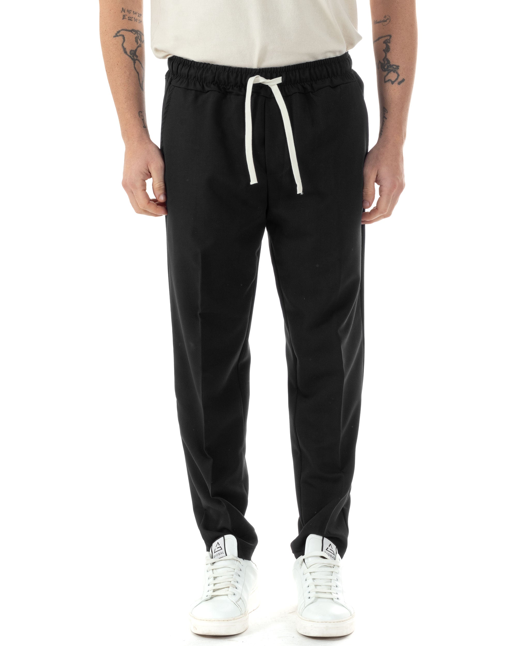 Pantaloni Uomo Pantalaccio Viscosa Morbido Regular Fit Coulisse Elastico Casual Tinta Unita Nero GIOSAL-P6247A