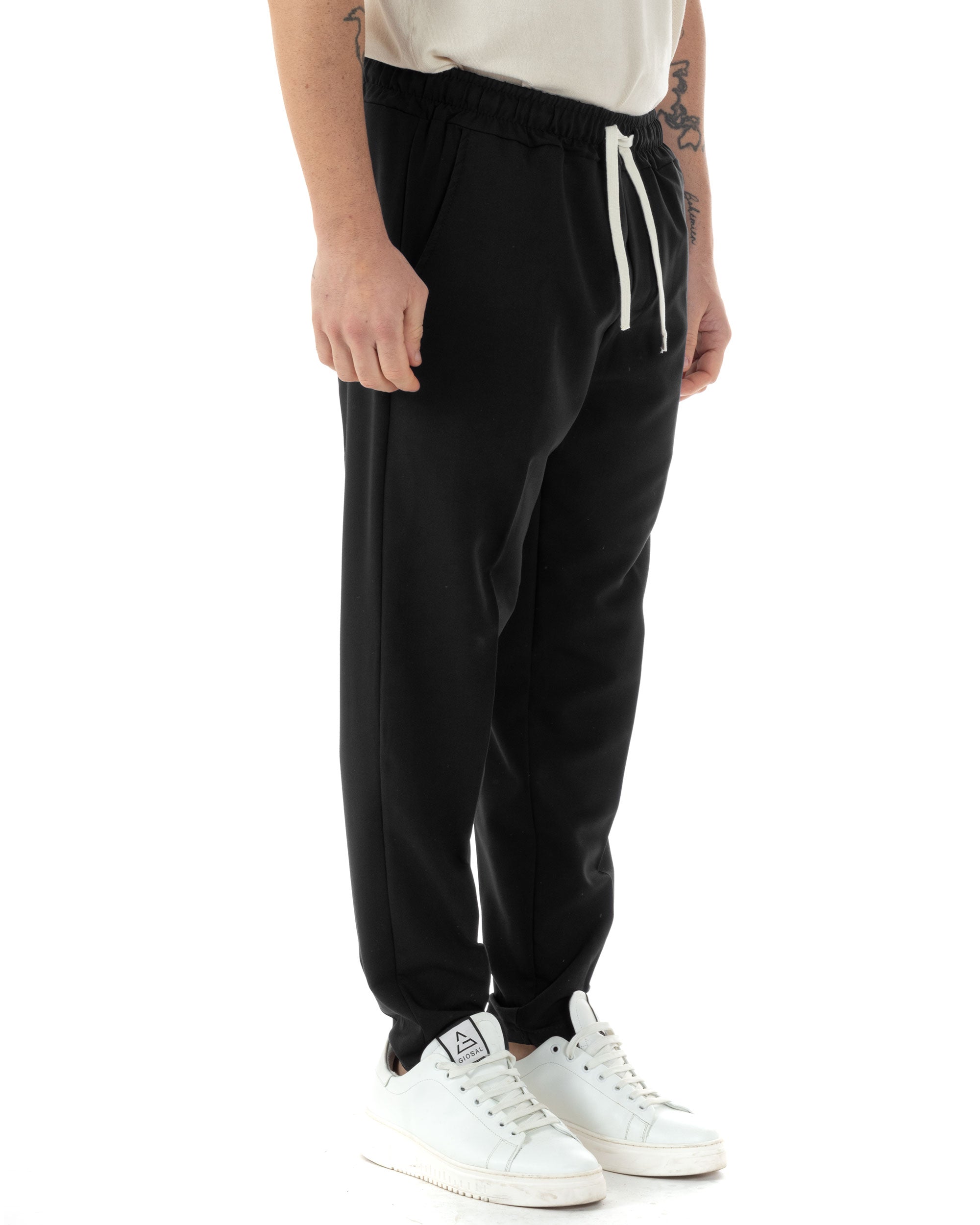 Pantaloni Uomo Pantalaccio Viscosa Morbido Regular Fit Coulisse Elastico Casual Tinta Unita Nero GIOSAL-P6247A