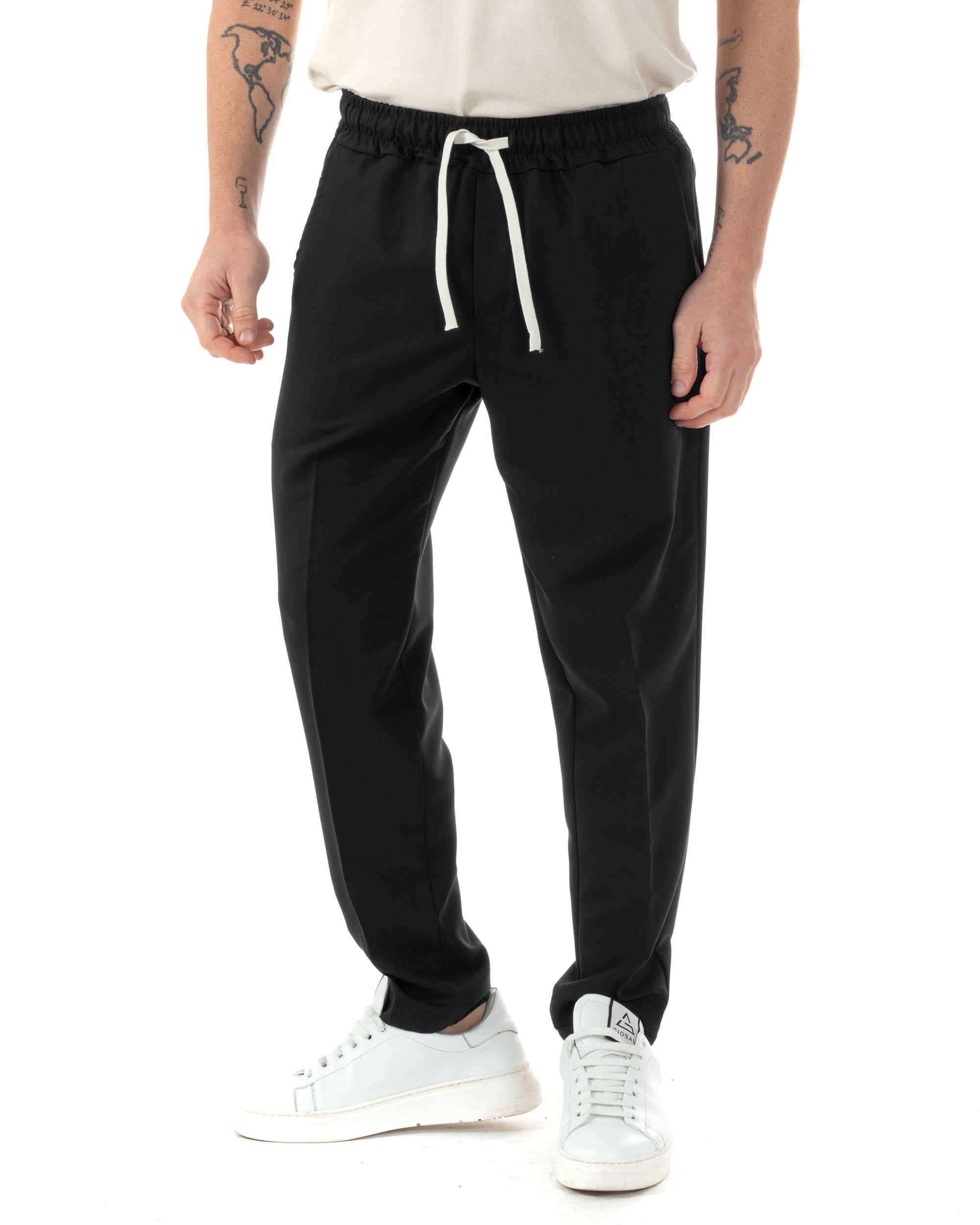 Pantaloni Uomo Pantalaccio Viscosa Morbido Regular Fit Coulisse Elastico Casual Tinta Unita Nero GIOSAL-P6247A