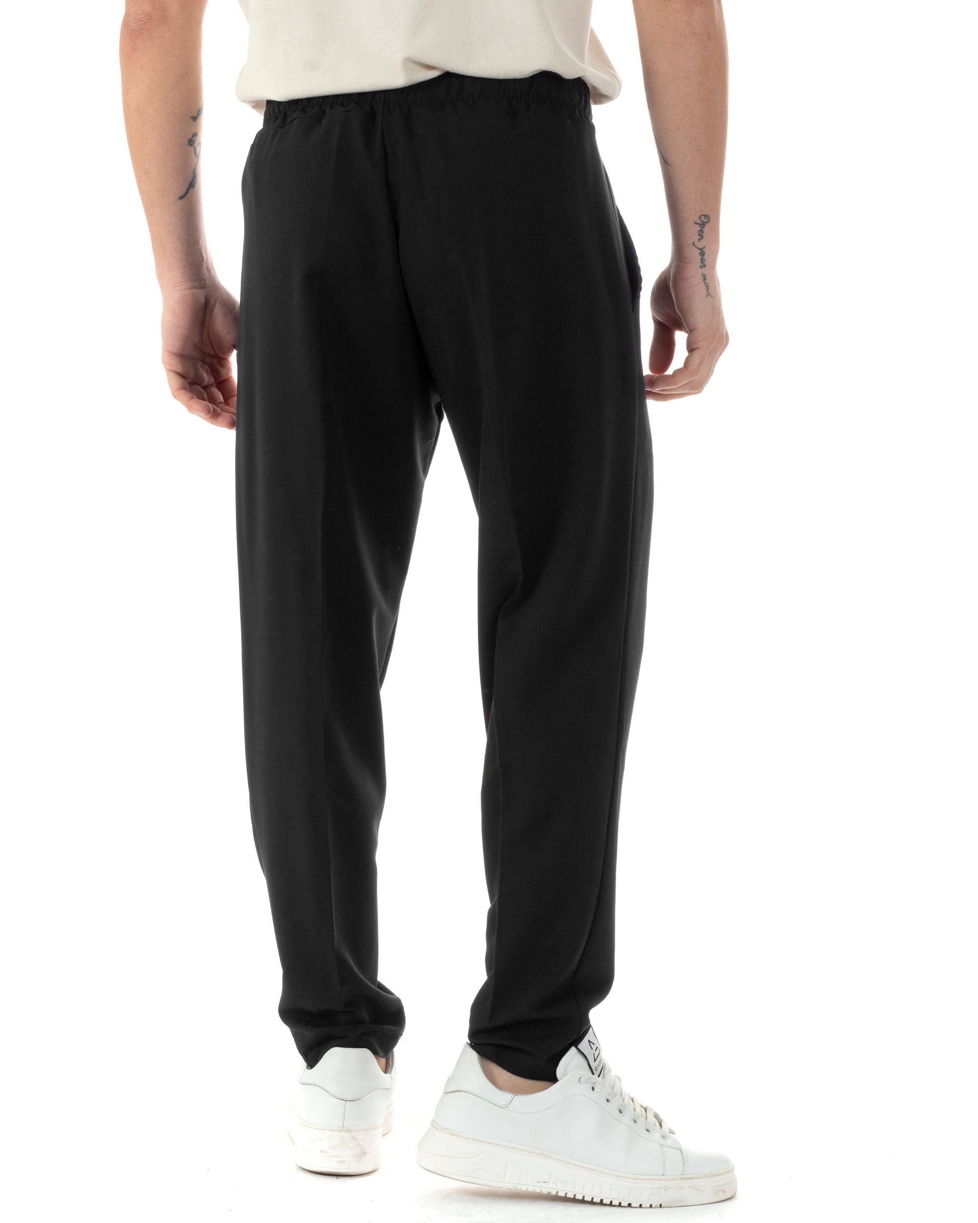 Pantaloni Uomo Pantalaccio Viscosa Morbido Regular Fit Coulisse Elastico Casual Tinta Unita Nero GIOSAL-P6247A