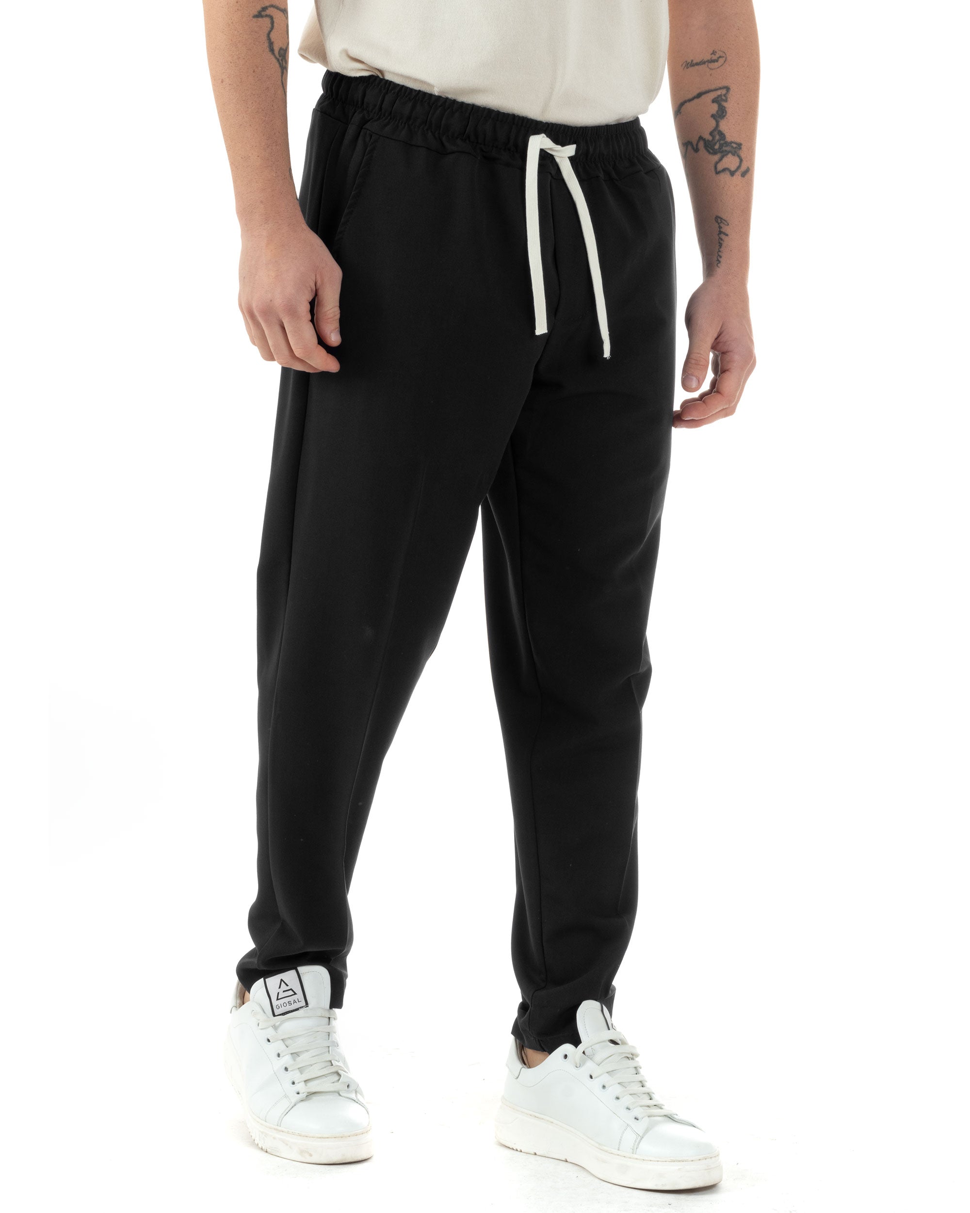 Pantaloni Uomo Pantalaccio Viscosa Morbido Regular Fit Coulisse Elastico Casual Tinta Unita Nero GIOSAL-P6247A