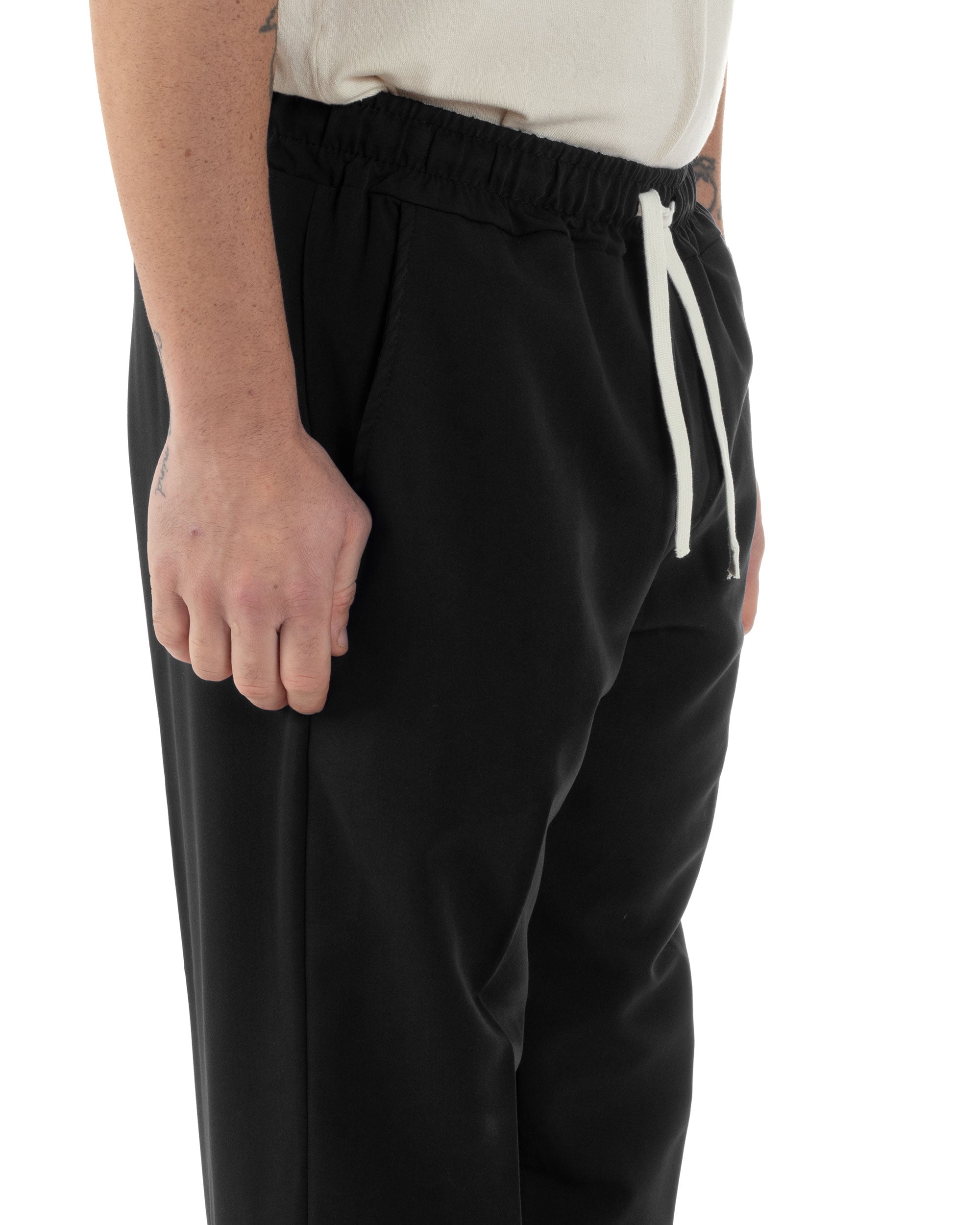 Pantaloni Uomo Pantalaccio Viscosa Morbido Regular Fit Coulisse Elastico Casual Tinta Unita Nero GIOSAL-P6247A