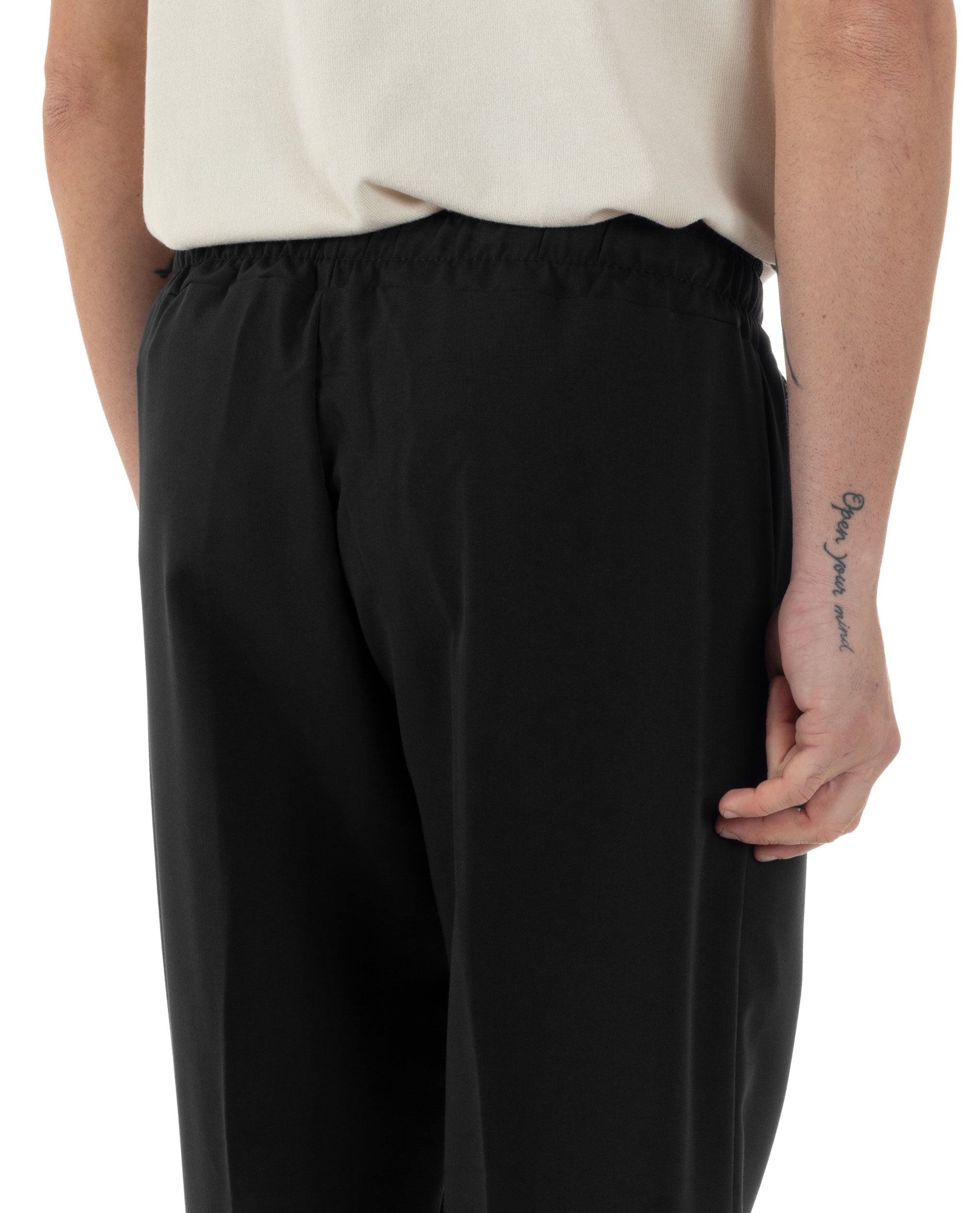 Pantaloni Uomo Pantalaccio Viscosa Morbido Regular Fit Coulisse Elastico Casual Tinta Unita Nero GIOSAL-P6247A