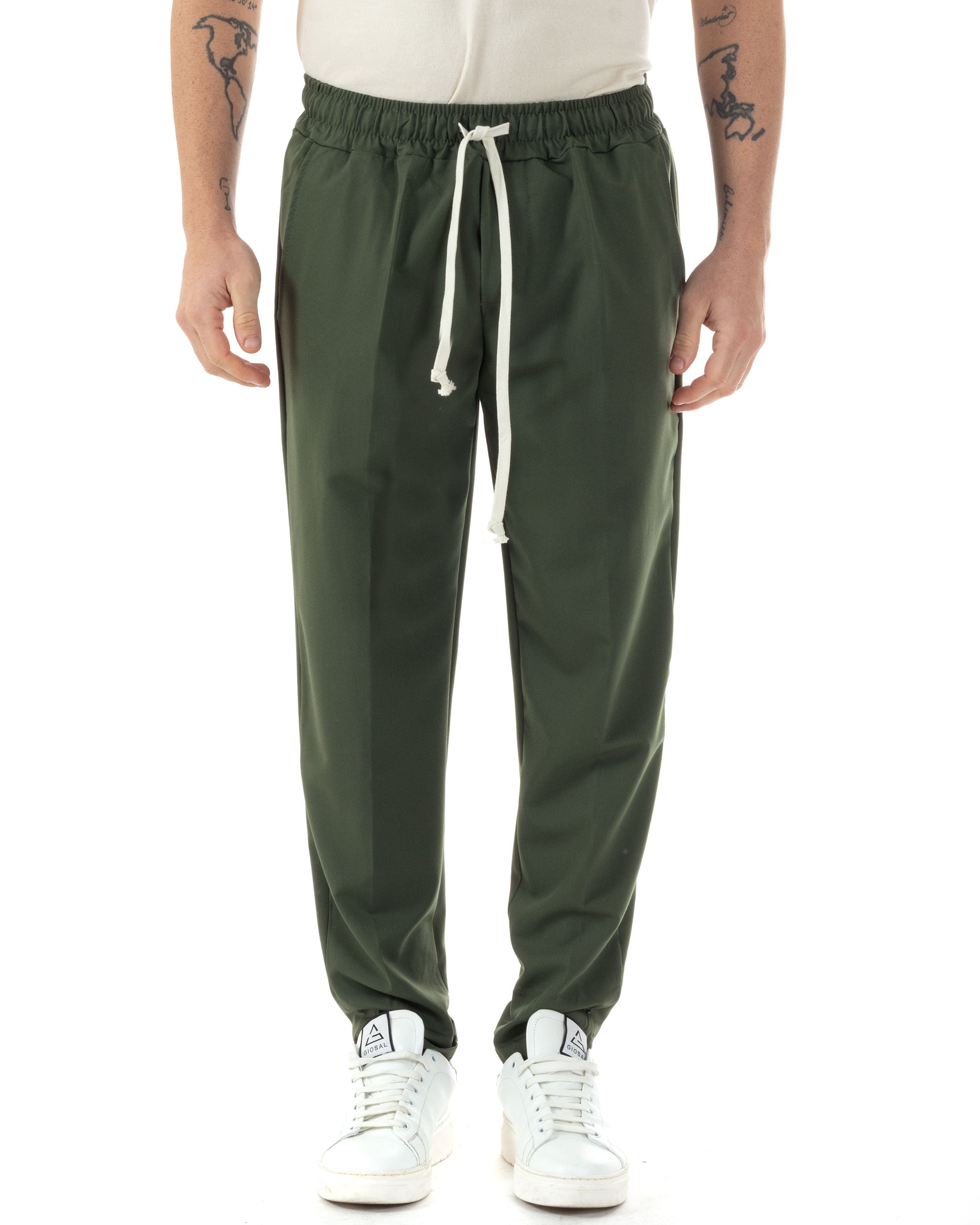 Pantaloni Uomo Pantalaccio Viscosa Morbido Regular Fit Coulisse Elastico Casual Tinta Unita Verde GIOSAL-P6248A