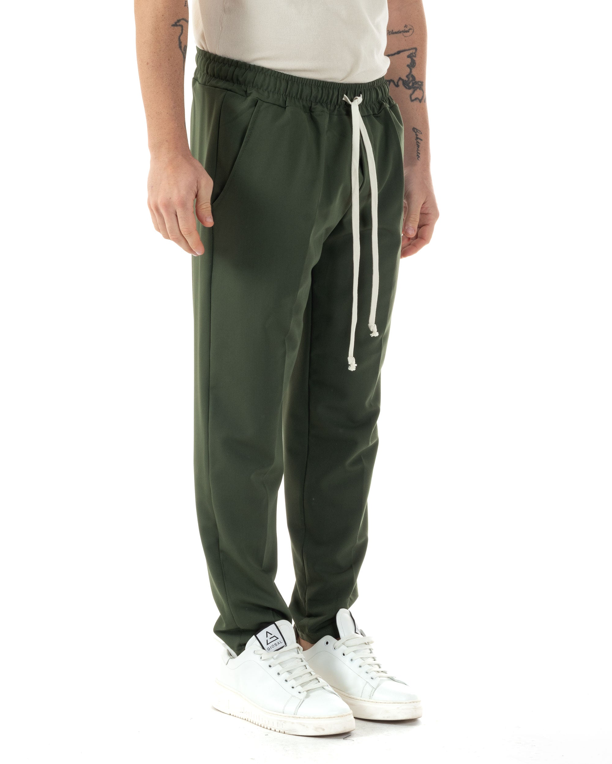 Pantaloni Uomo Pantalaccio Viscosa Morbido Regular Fit Coulisse Elastico Casual Tinta Unita Verde GIOSAL-P6248A