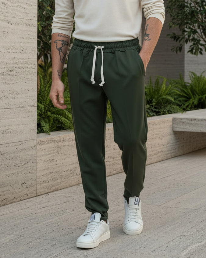 Men's Pants Viscose Trousers Soft Regular Fit Elastic Drawstring Casual Solid Color Blue GIOSAL-P6157A