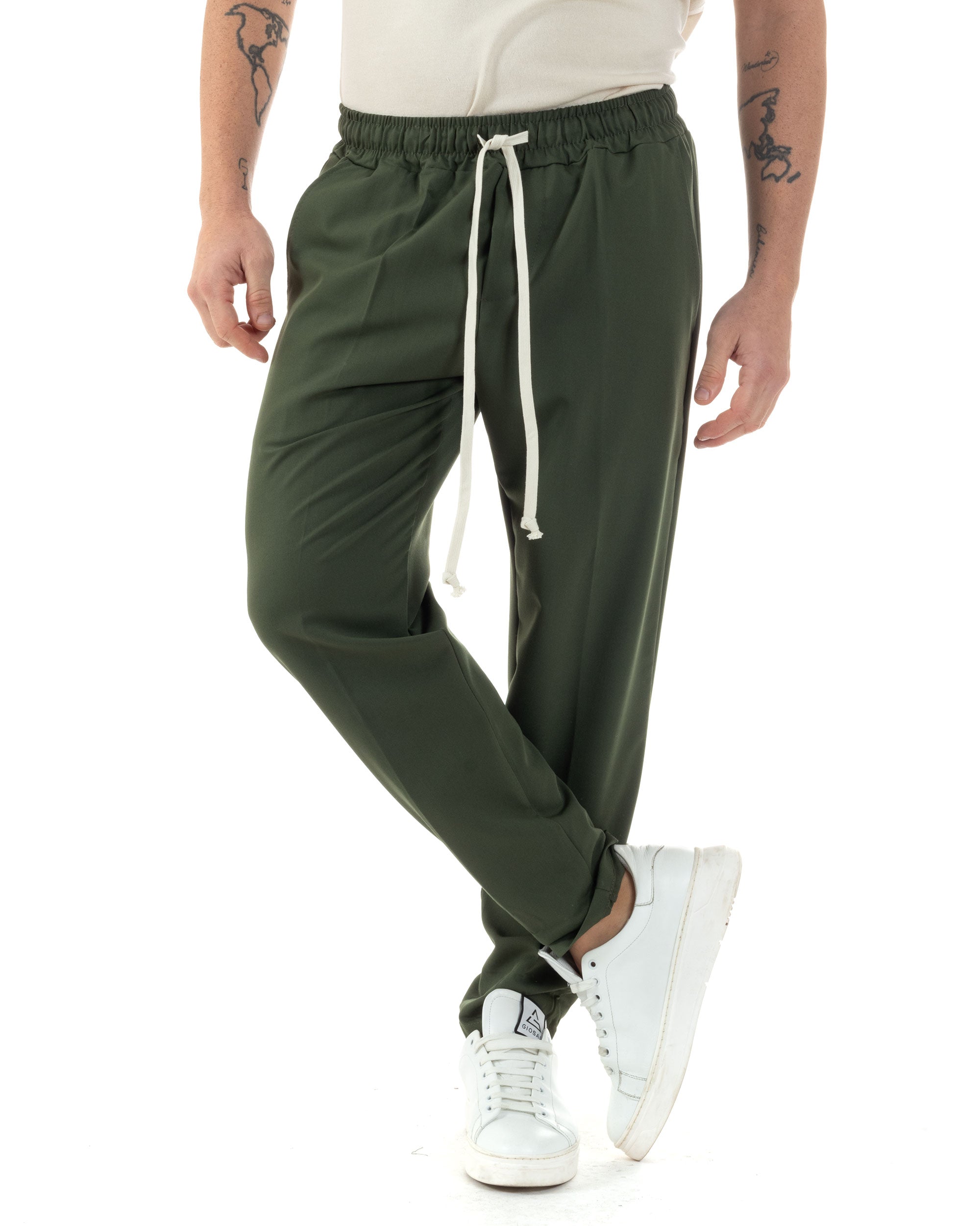 Pantaloni Uomo Pantalaccio Viscosa Morbido Regular Fit Coulisse Elastico Casual Tinta Unita Verde GIOSAL-P6248A