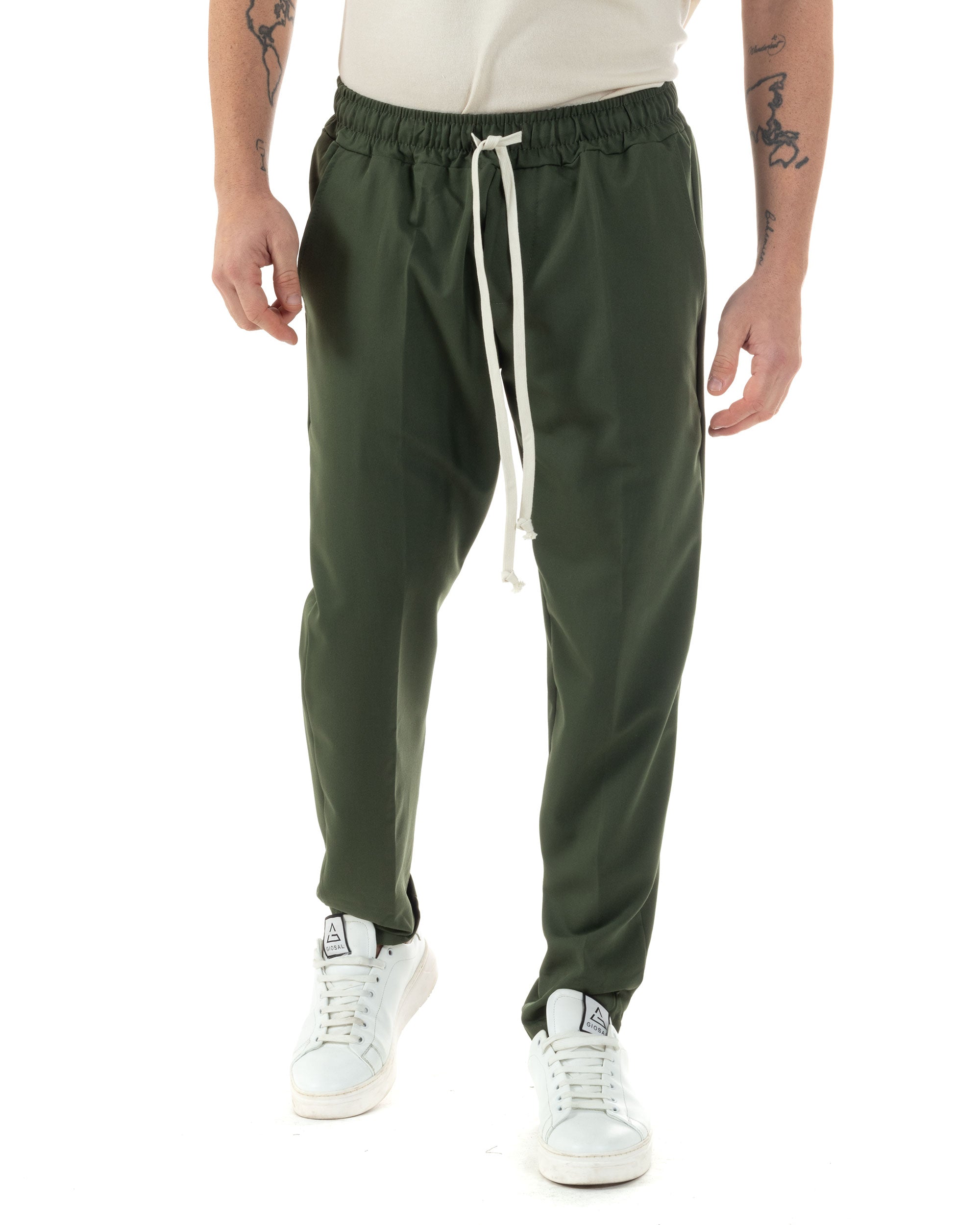 Pantaloni Uomo Pantalaccio Viscosa Morbido Regular Fit Coulisse Elastico Casual Tinta Unita Verde GIOSAL-P6248A
