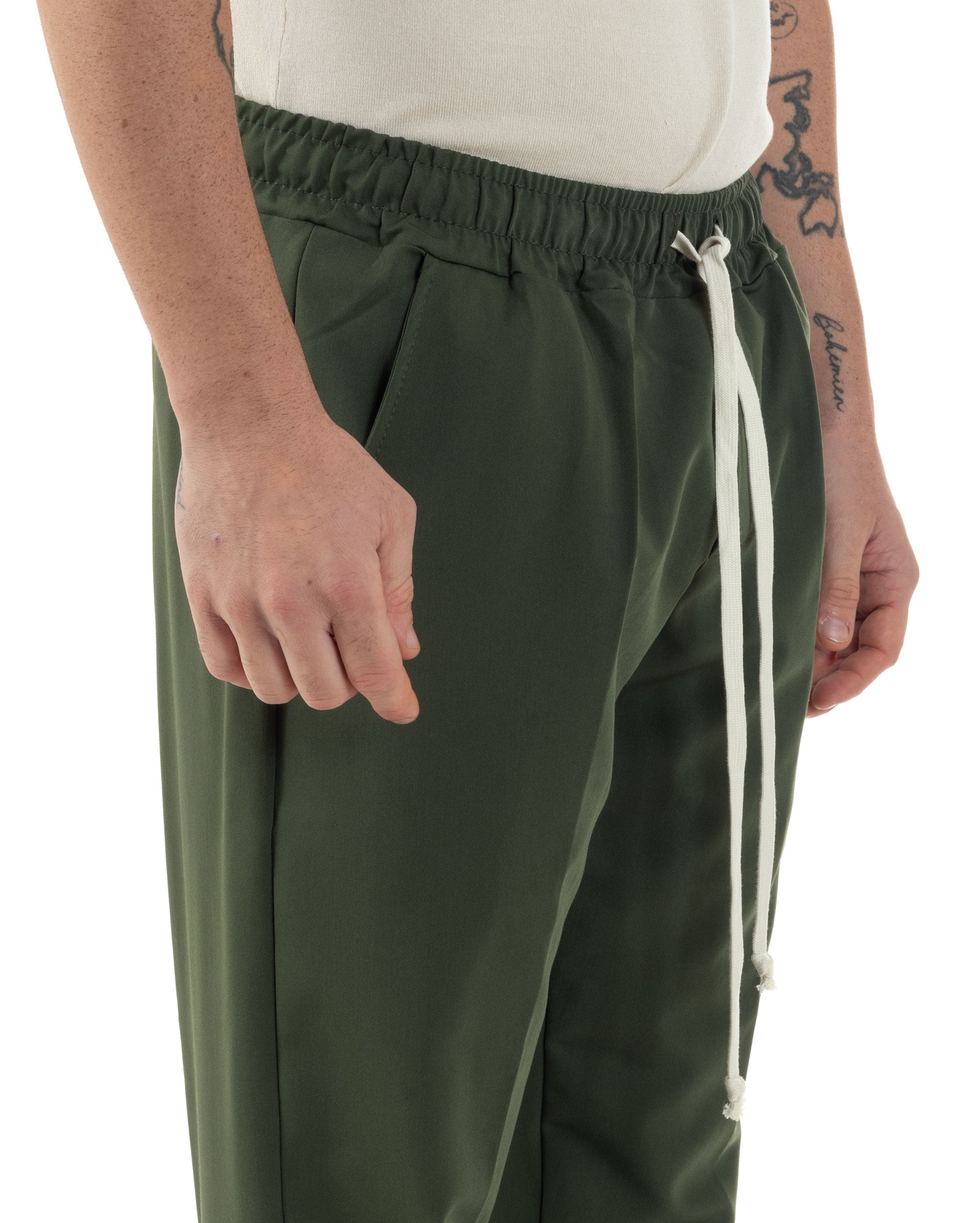 Pantaloni Uomo Pantalaccio Viscosa Morbido Regular Fit Coulisse Elastico Casual Tinta Unita Verde GIOSAL-P6248A