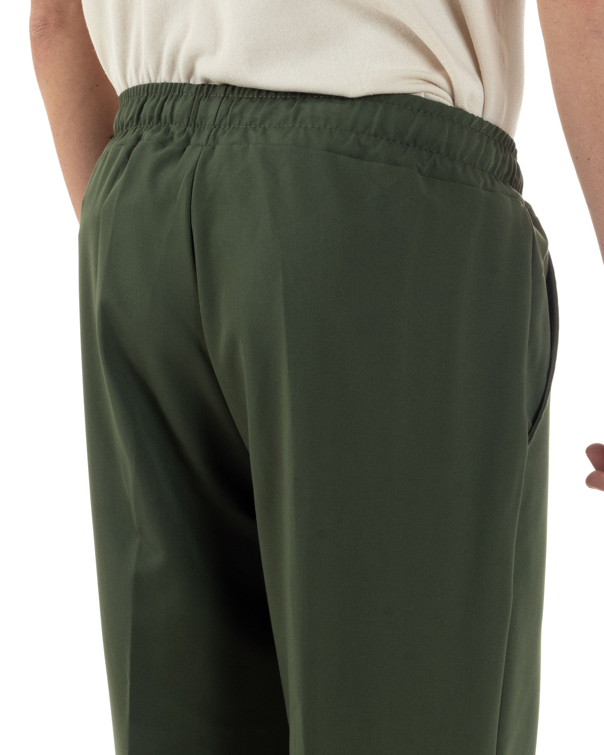 Pantaloni Uomo Pantalaccio Viscosa Morbido Regular Fit Coulisse Elastico Casual Tinta Unita Verde GIOSAL-P6248A