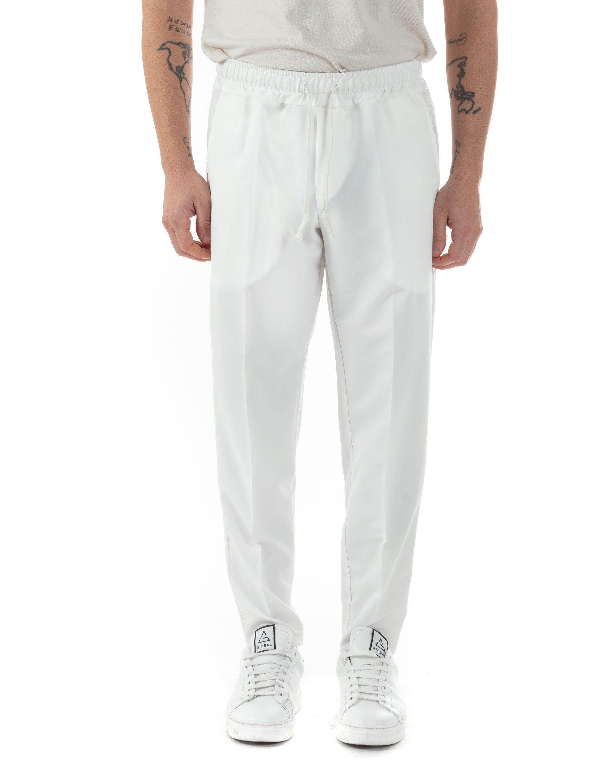 Pantaloni Uomo Pantalaccio Viscosa Morbido Regular Fit Coulisse Elastico Casual Tinta Unita Bianco GIOSAL-P6249A