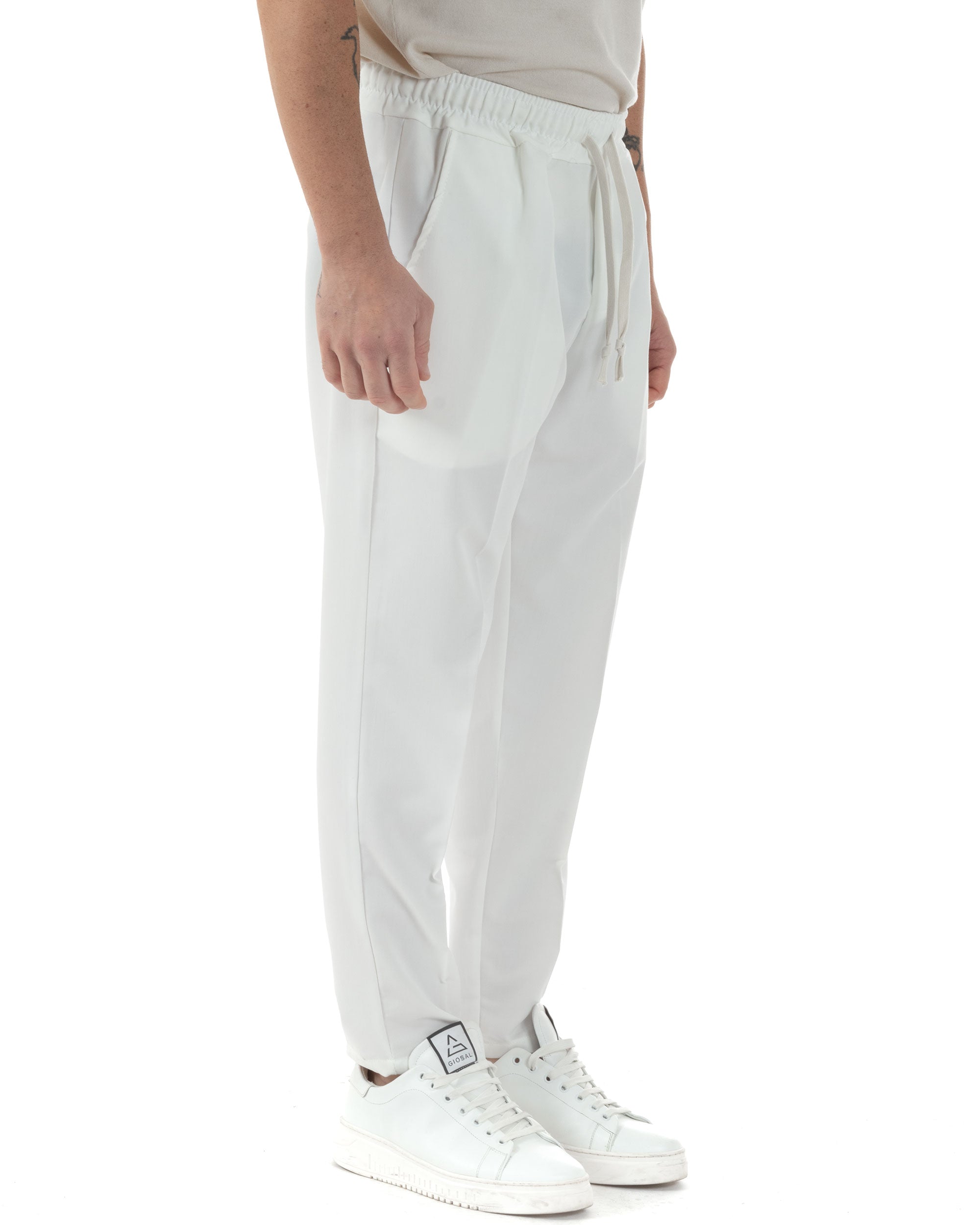 Pantaloni Uomo Pantalaccio Viscosa Morbido Regular Fit Coulisse Elastico Casual Tinta Unita Bianco GIOSAL-P6249A