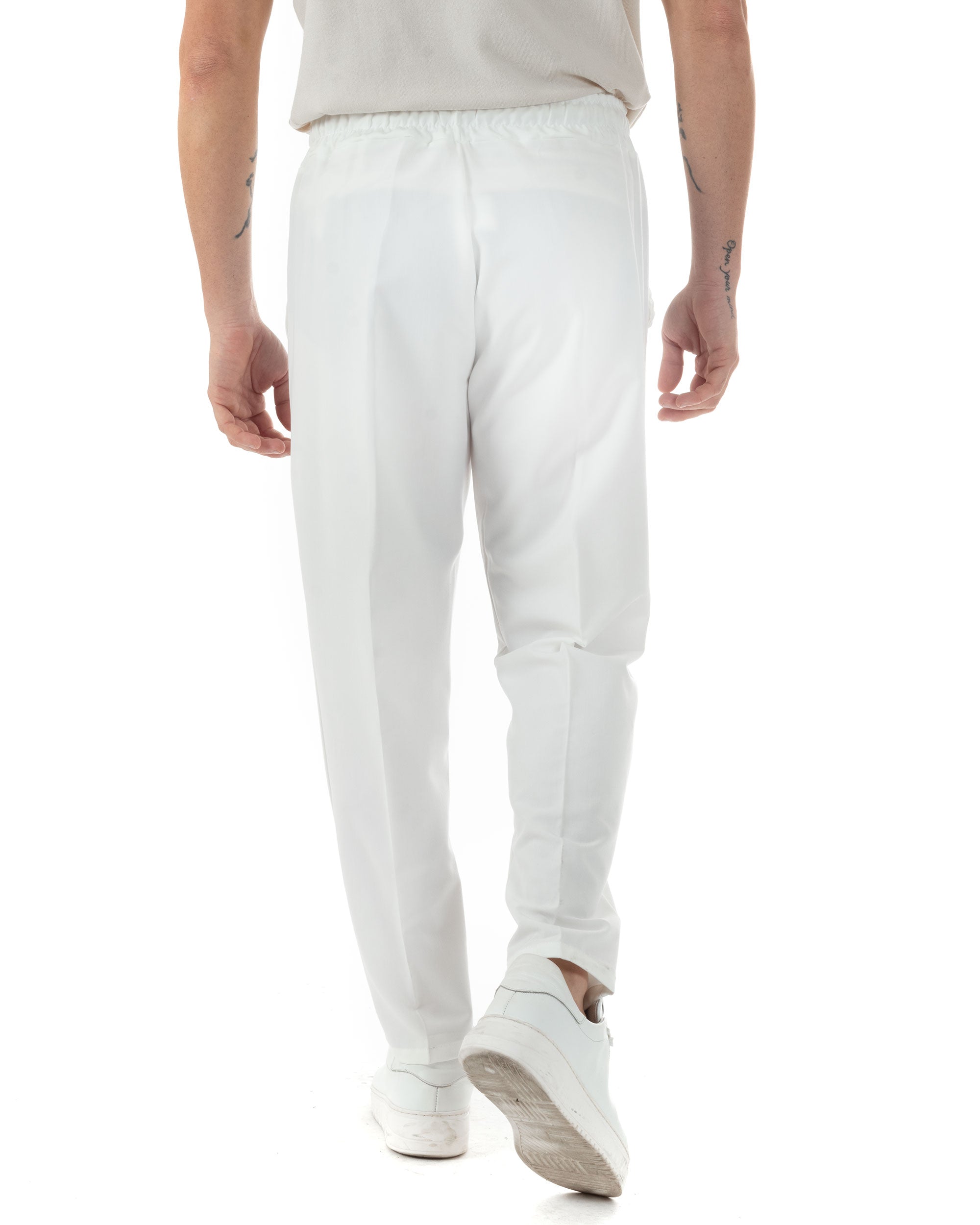 Pantaloni Uomo Pantalaccio Viscosa Morbido Regular Fit Coulisse Elastico Casual Tinta Unita Bianco GIOSAL-P6249A