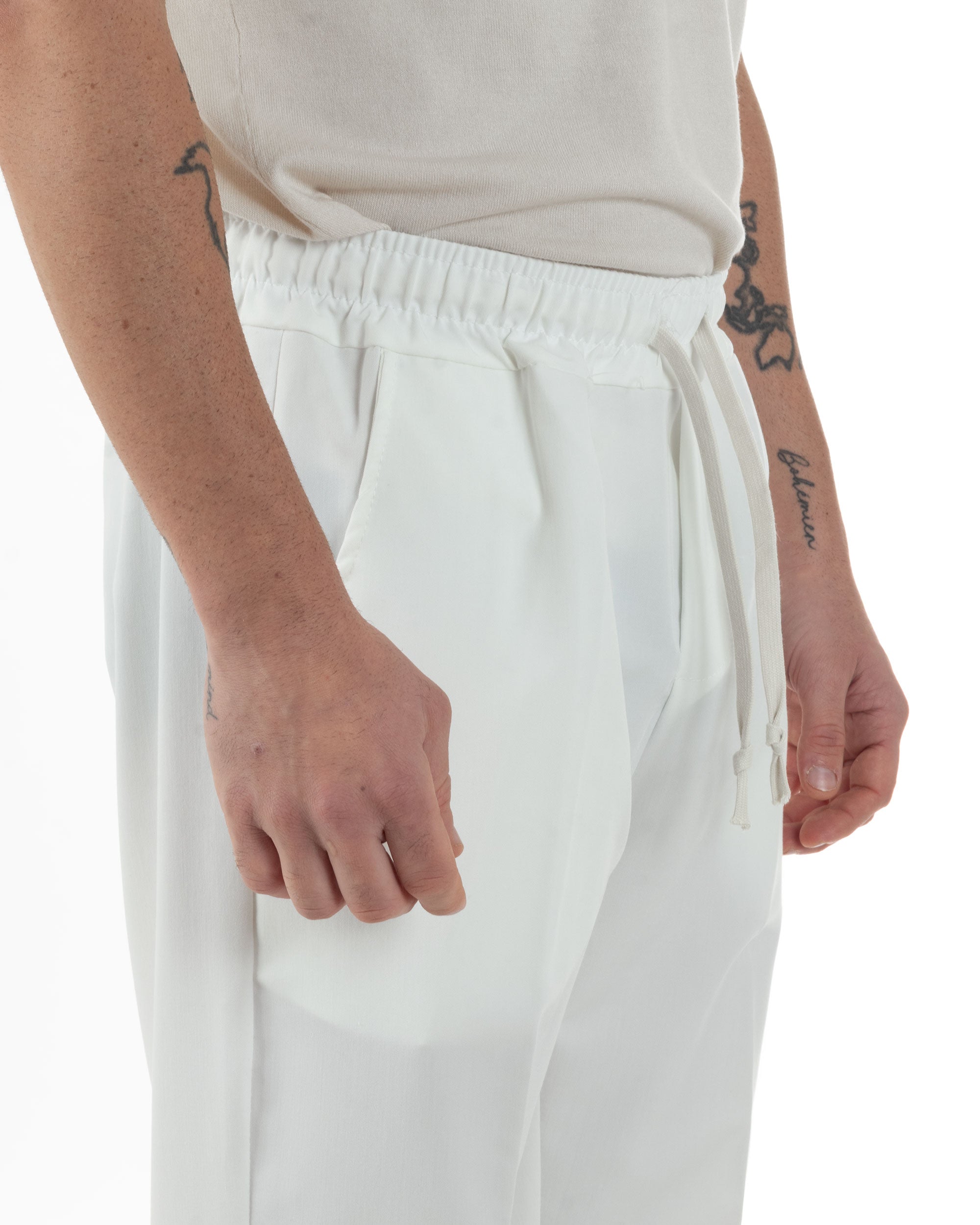 Pantaloni Uomo Pantalaccio Viscosa Morbido Regular Fit Coulisse Elastico Casual Tinta Unita Bianco GIOSAL-P6249A