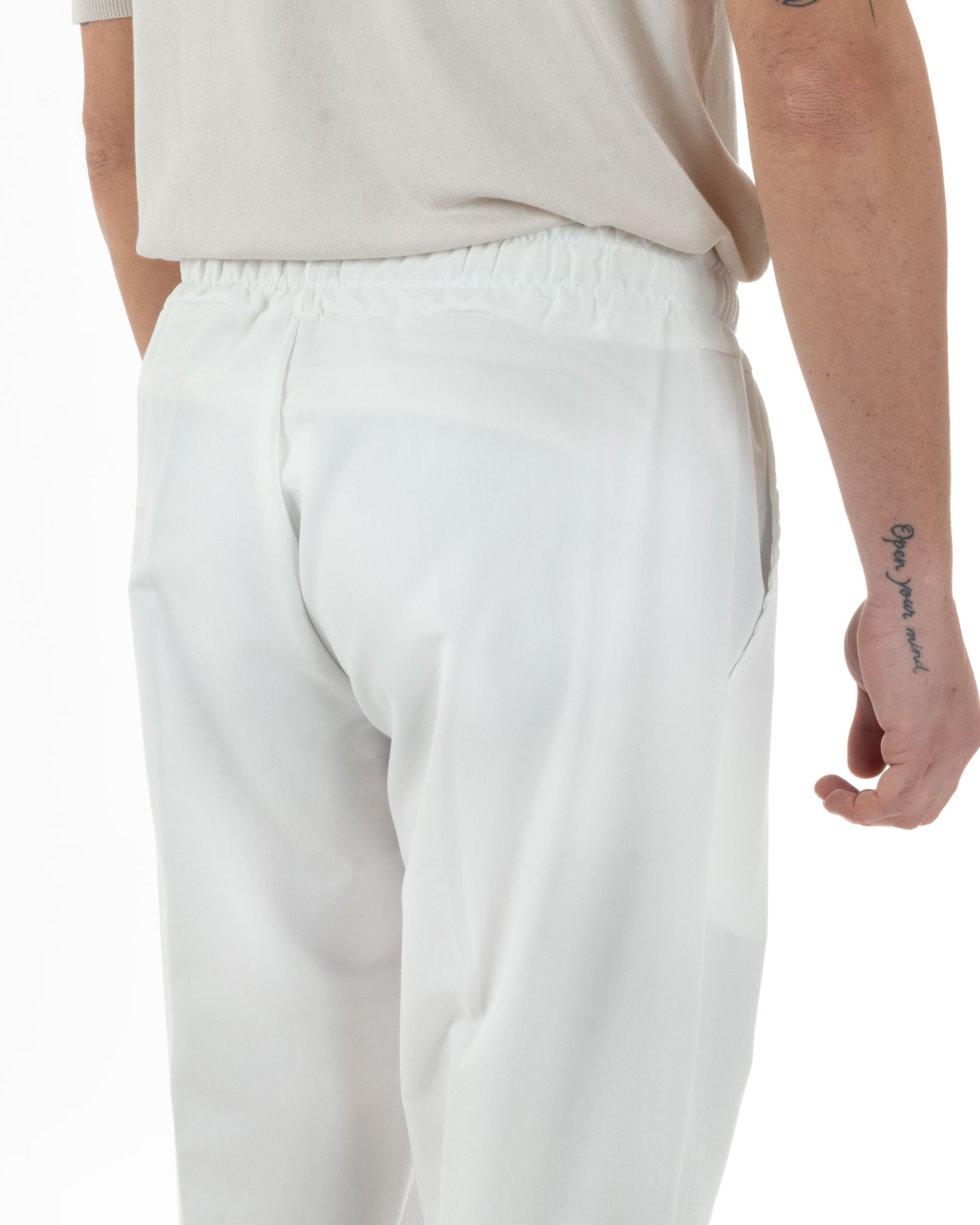 Pantaloni Uomo Pantalaccio Viscosa Morbido Regular Fit Coulisse Elastico Casual Tinta Unita Bianco GIOSAL-P6249A