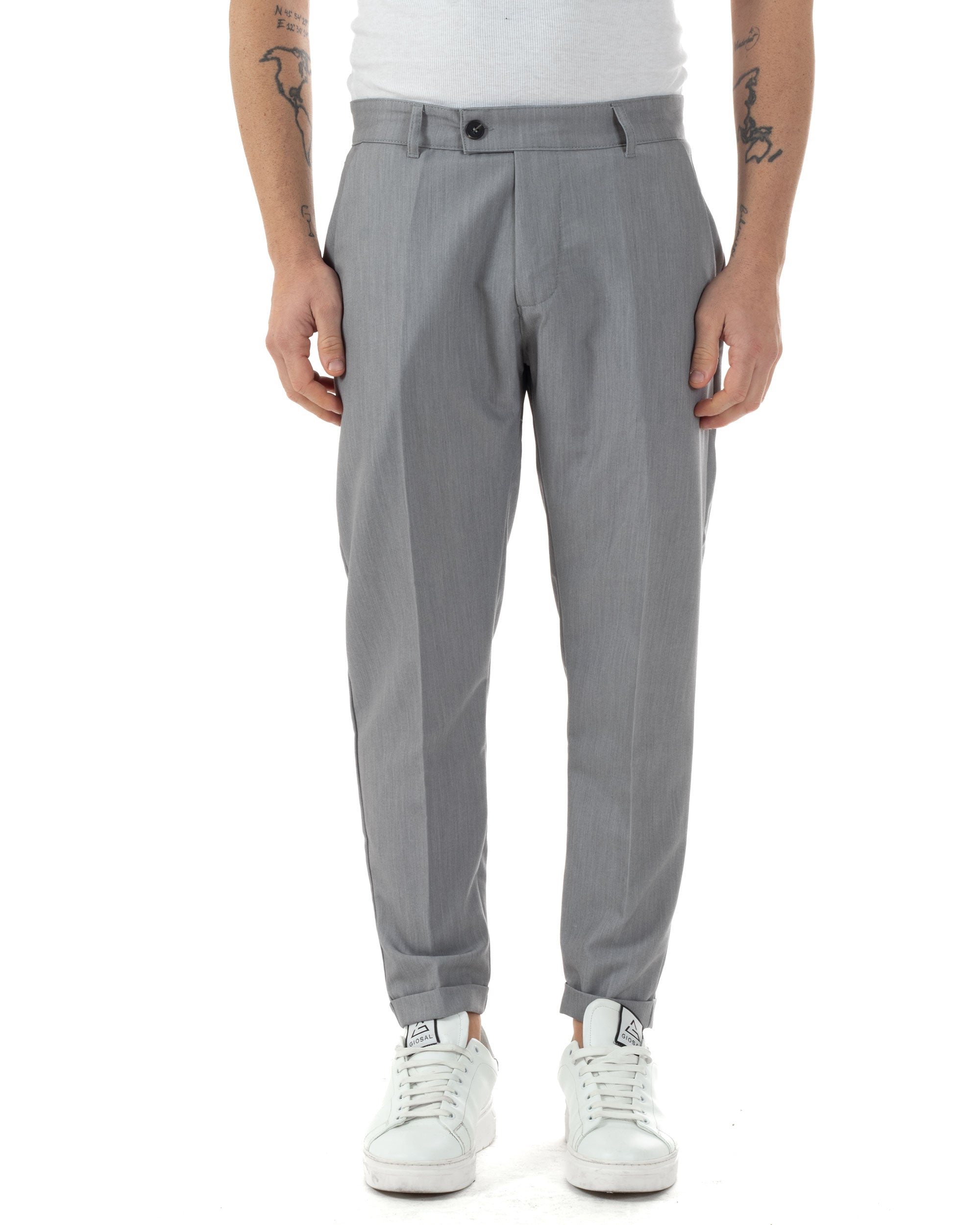 Pantaloni Uomo Viscosa Tasca America Classico Abbottonatura Allungata Casual Grigio GIOSAL-P6250A