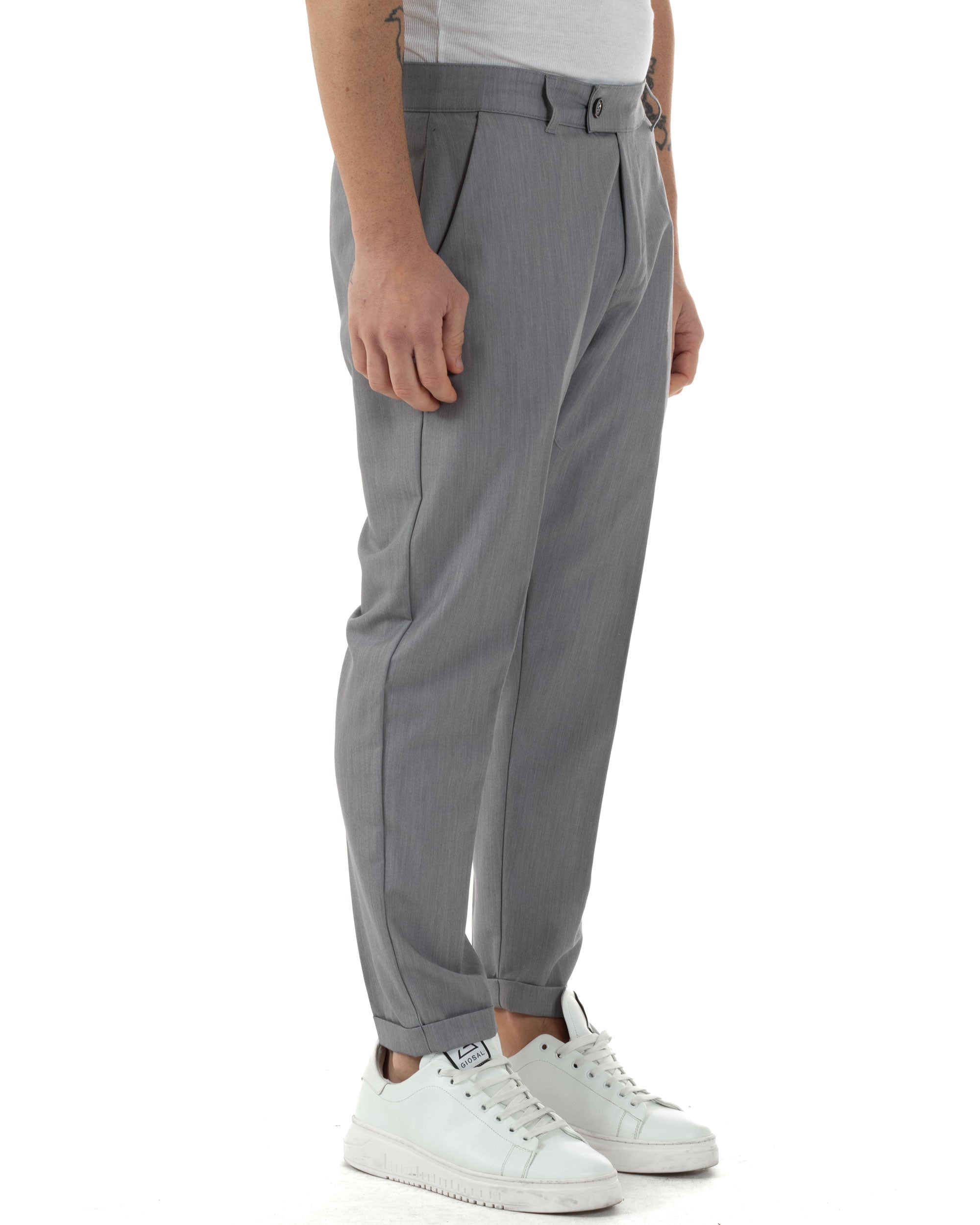 Pantaloni Uomo Viscosa Tasca America Classico Abbottonatura Allungata Casual Grigio GIOSAL-P6250A