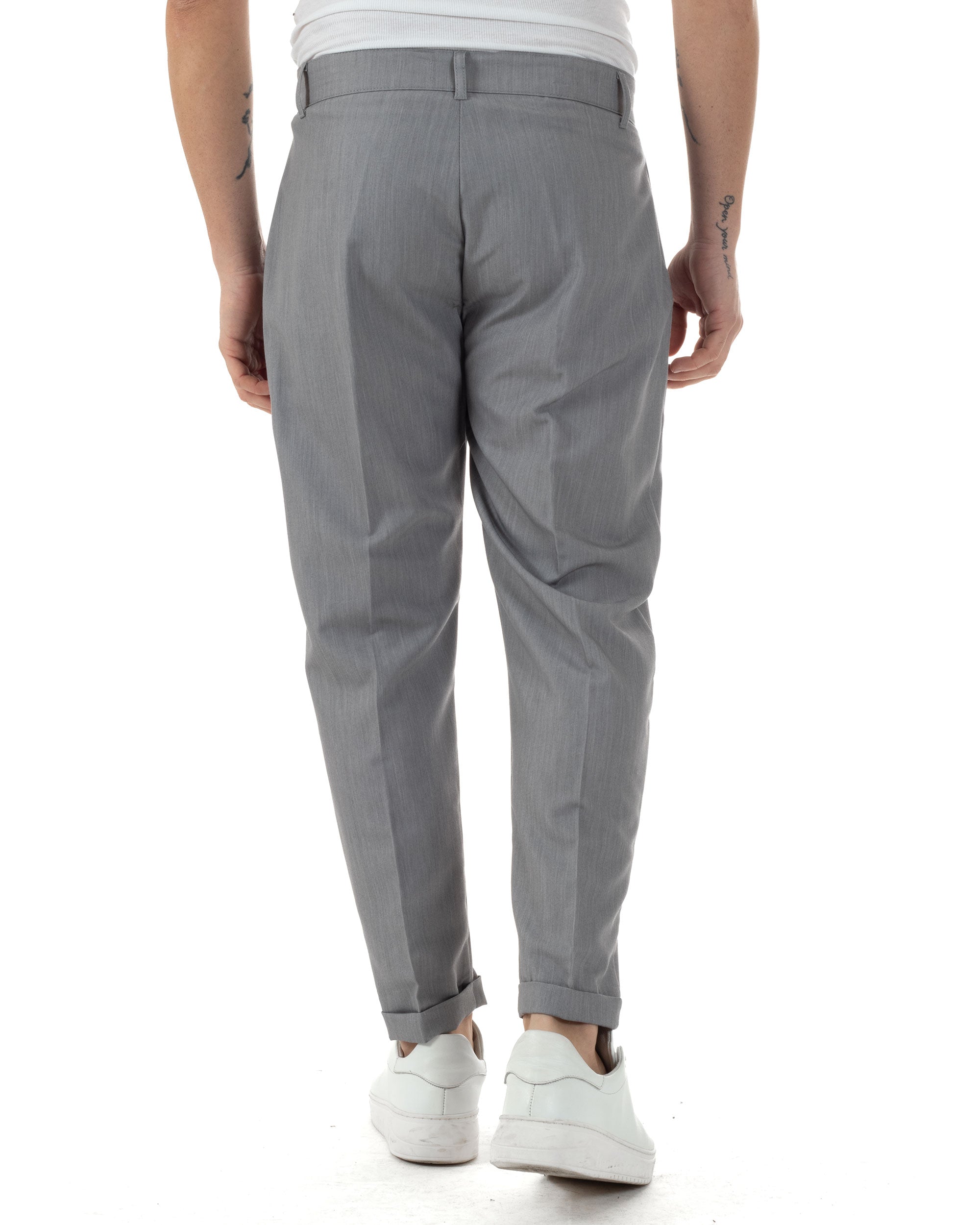 Pantaloni Uomo Viscosa Tasca America Classico Abbottonatura Allungata Casual Grigio GIOSAL-P6250A