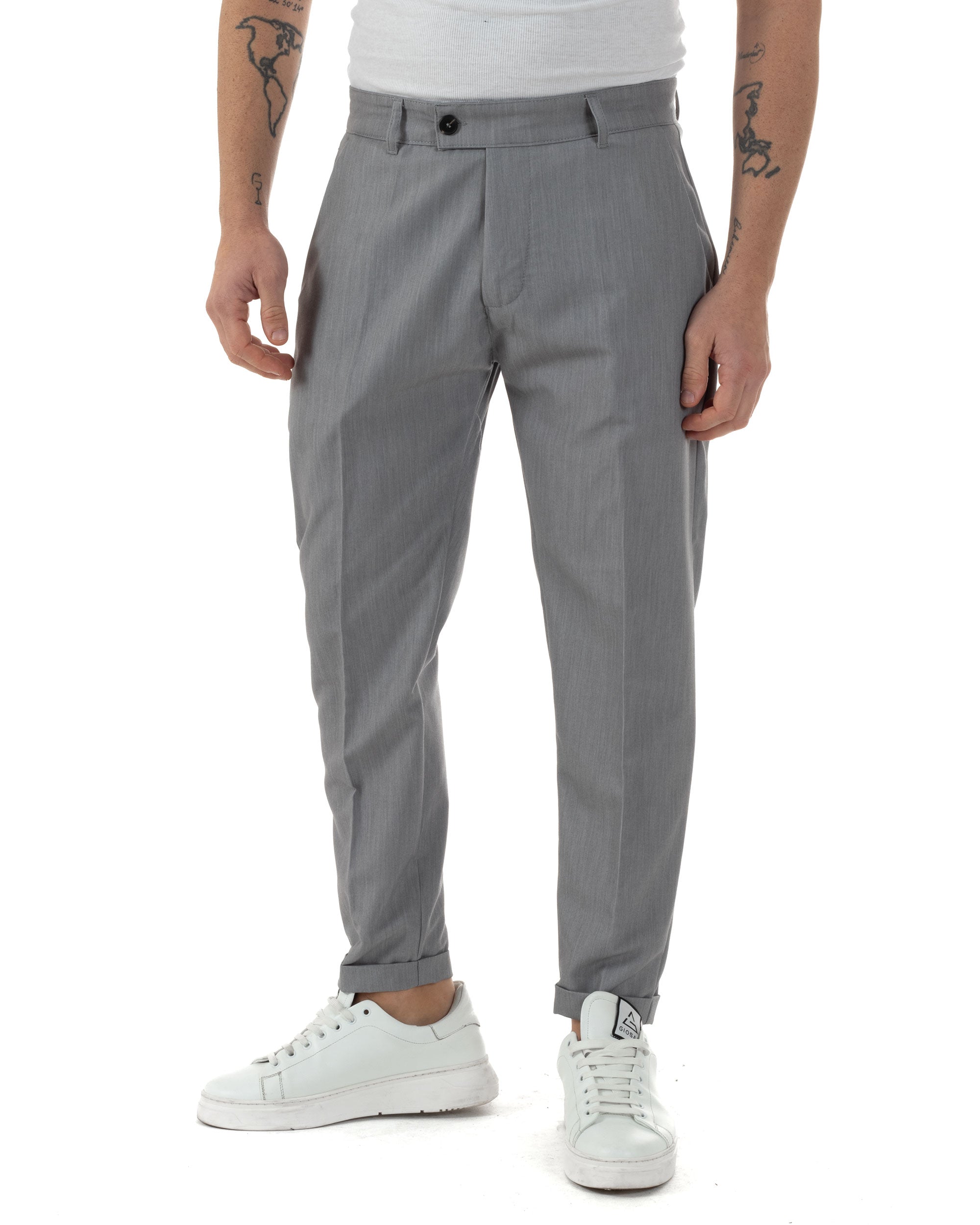Pantaloni Uomo Viscosa Tasca America Classico Abbottonatura Allungata Casual Grigio GIOSAL-P6250A