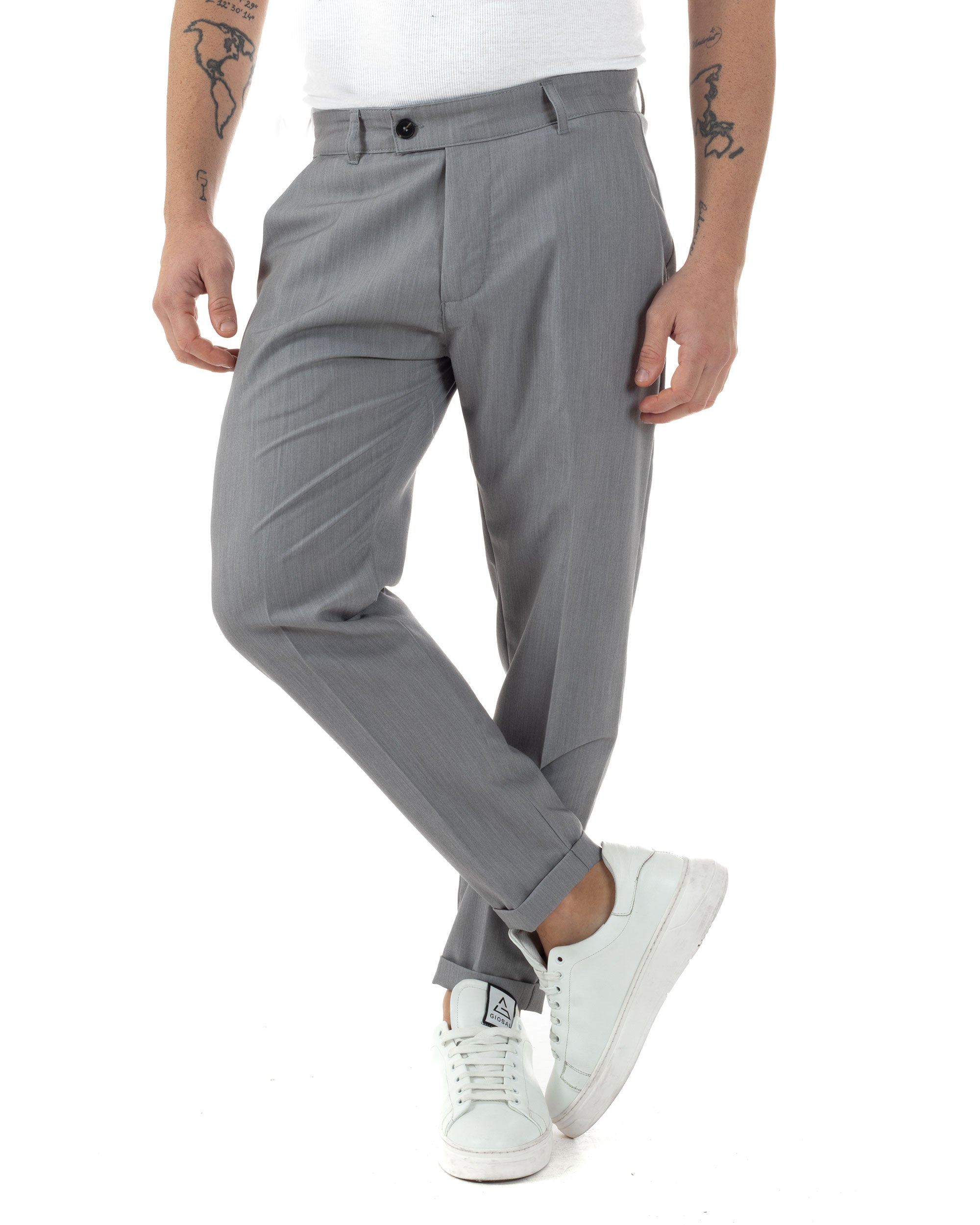 Pantaloni Uomo Viscosa Tasca America Classico Abbottonatura Allungata Casual Grigio GIOSAL-P6250A