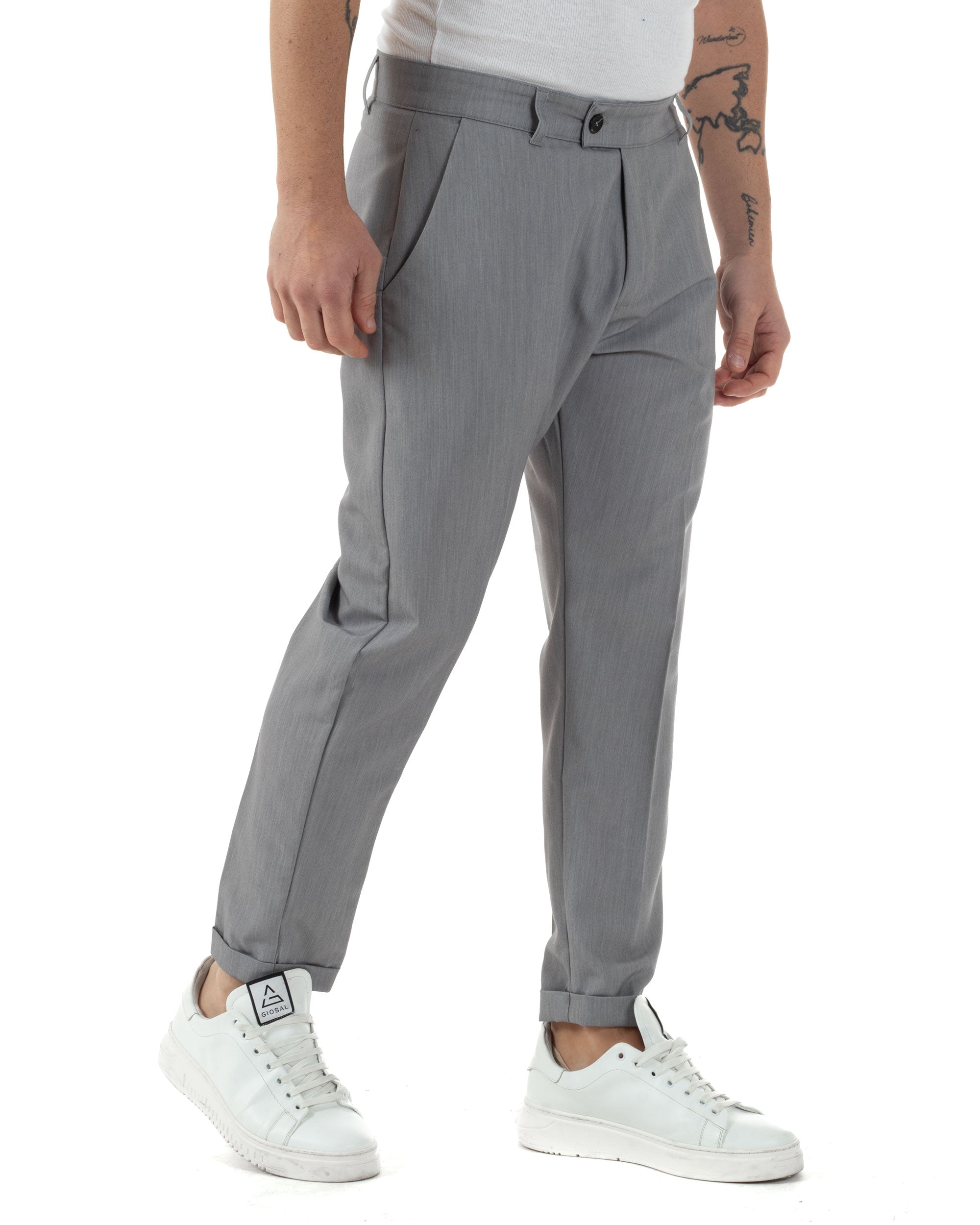 Pantaloni Uomo Viscosa Tasca America Classico Abbottonatura Allungata Casual Grigio GIOSAL-P6250A