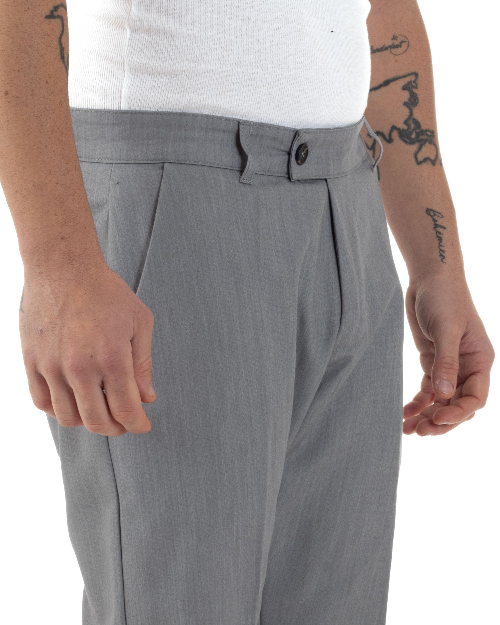 Pantaloni Uomo Viscosa Tasca America Classico Abbottonatura Allungata Casual Grigio GIOSAL-P6250A