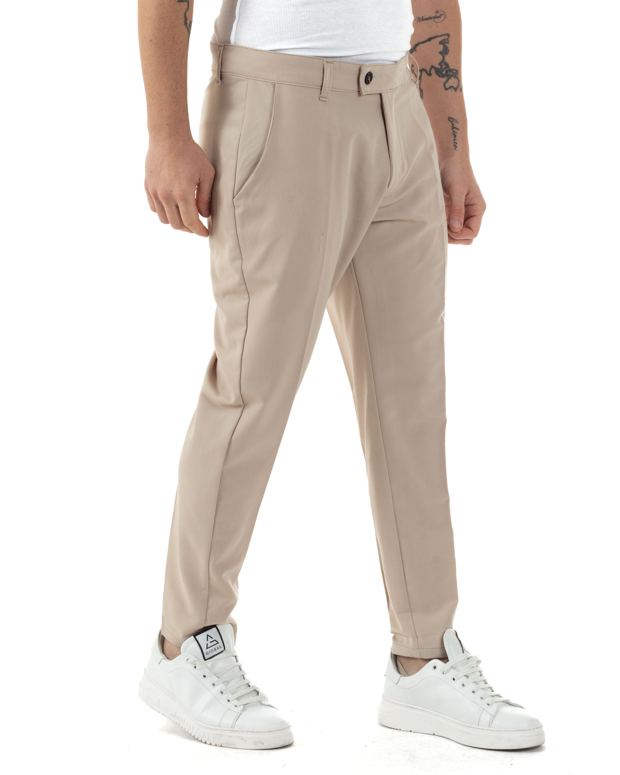 Pantaloni Uomo Viscosa Tasca America Classico Abbottonatura Allungata Casual Beige GIOSAL-P6251A
