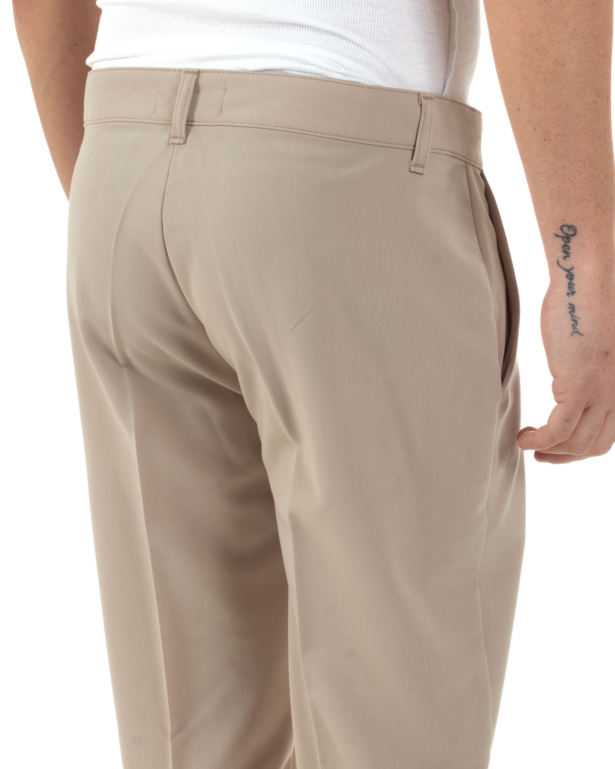 Pantaloni Uomo Viscosa Tasca America Classico Abbottonatura Allungata Casual Beige GIOSAL-P6251A