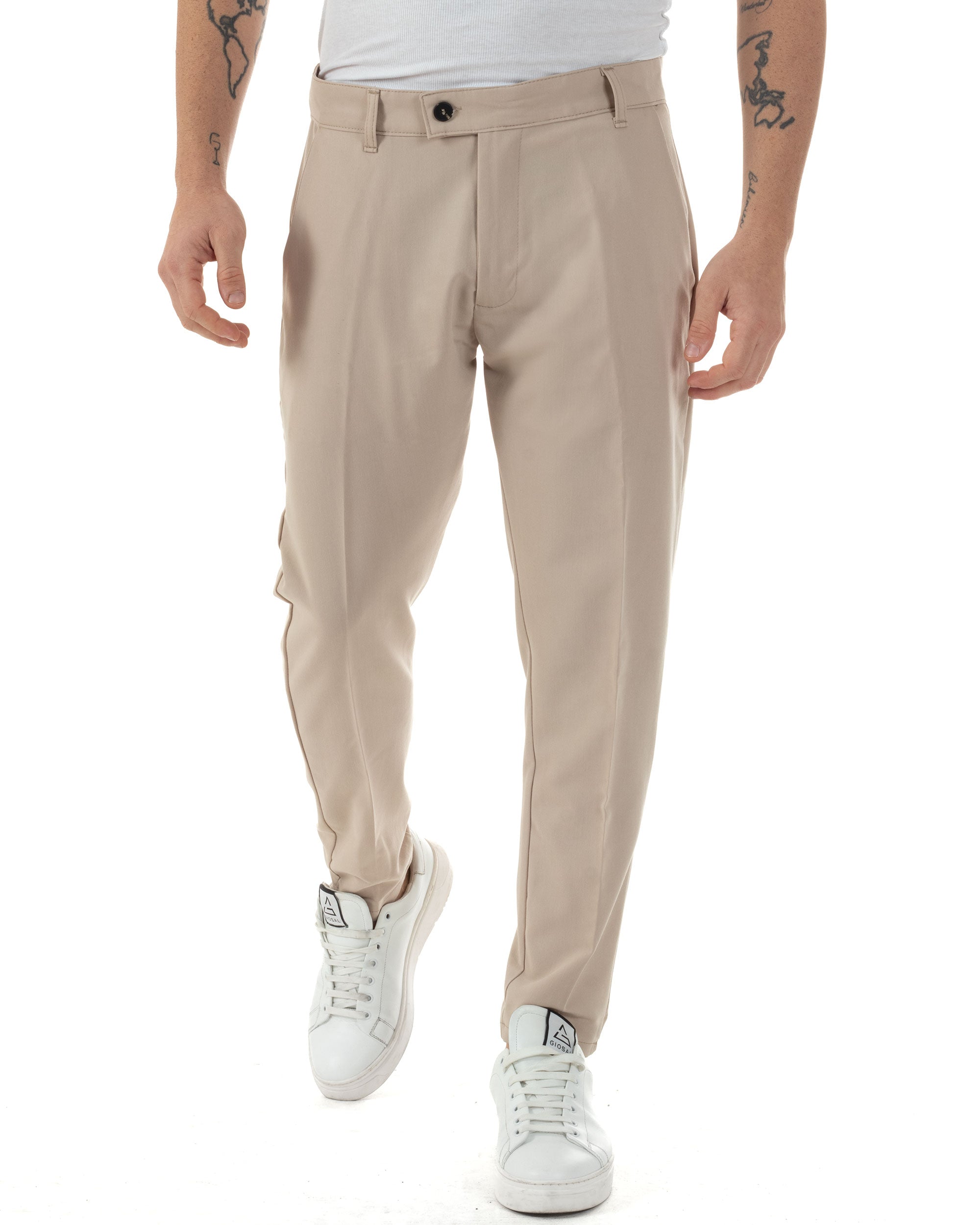 Pantaloni Uomo Viscosa Tasca America Classico Abbottonatura Allungata Casual Beige GIOSAL-P6251A