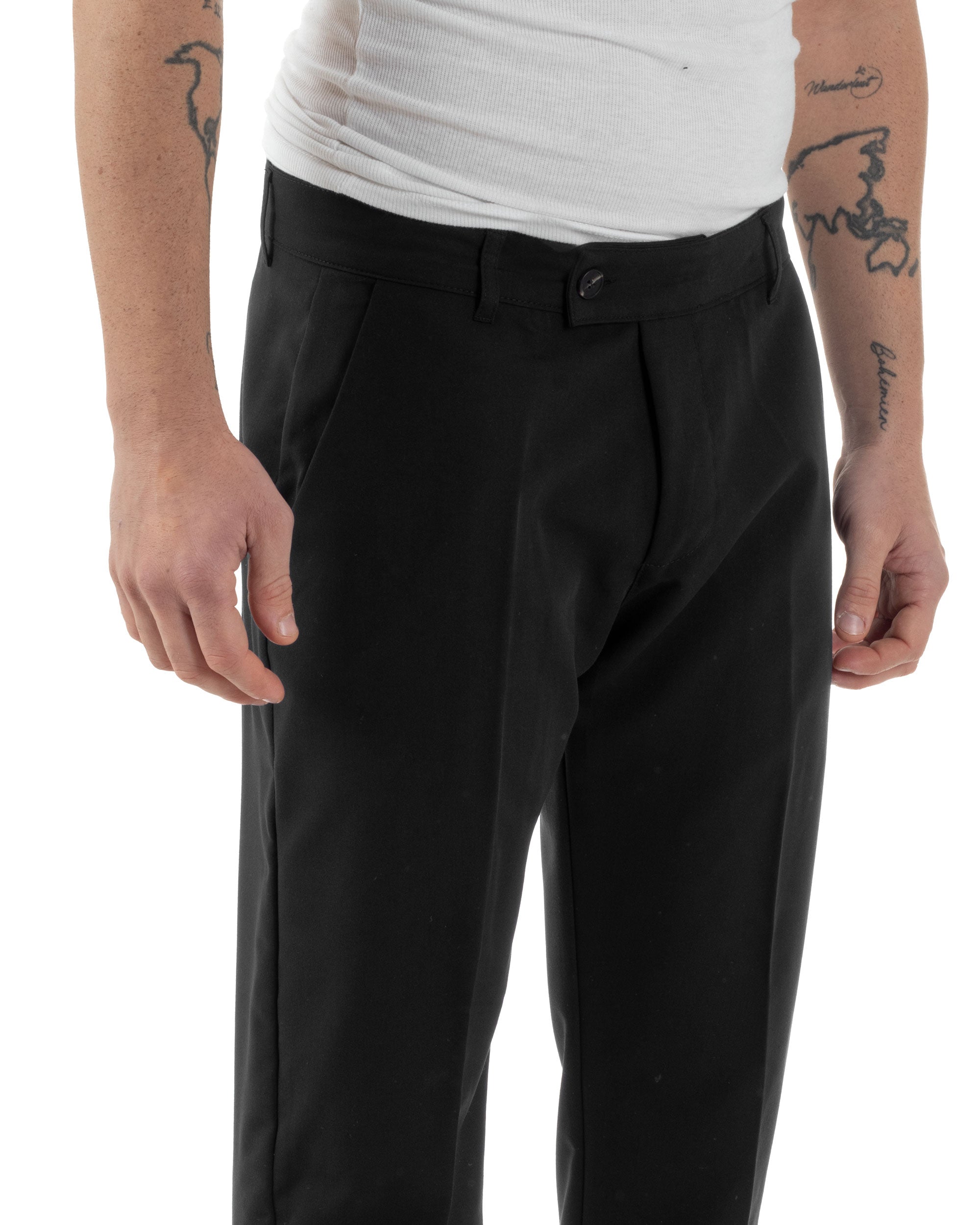 Pantaloni Uomo Viscosa Leggera Abbottonatura Allungata Tasche America Classico Nero P6252A