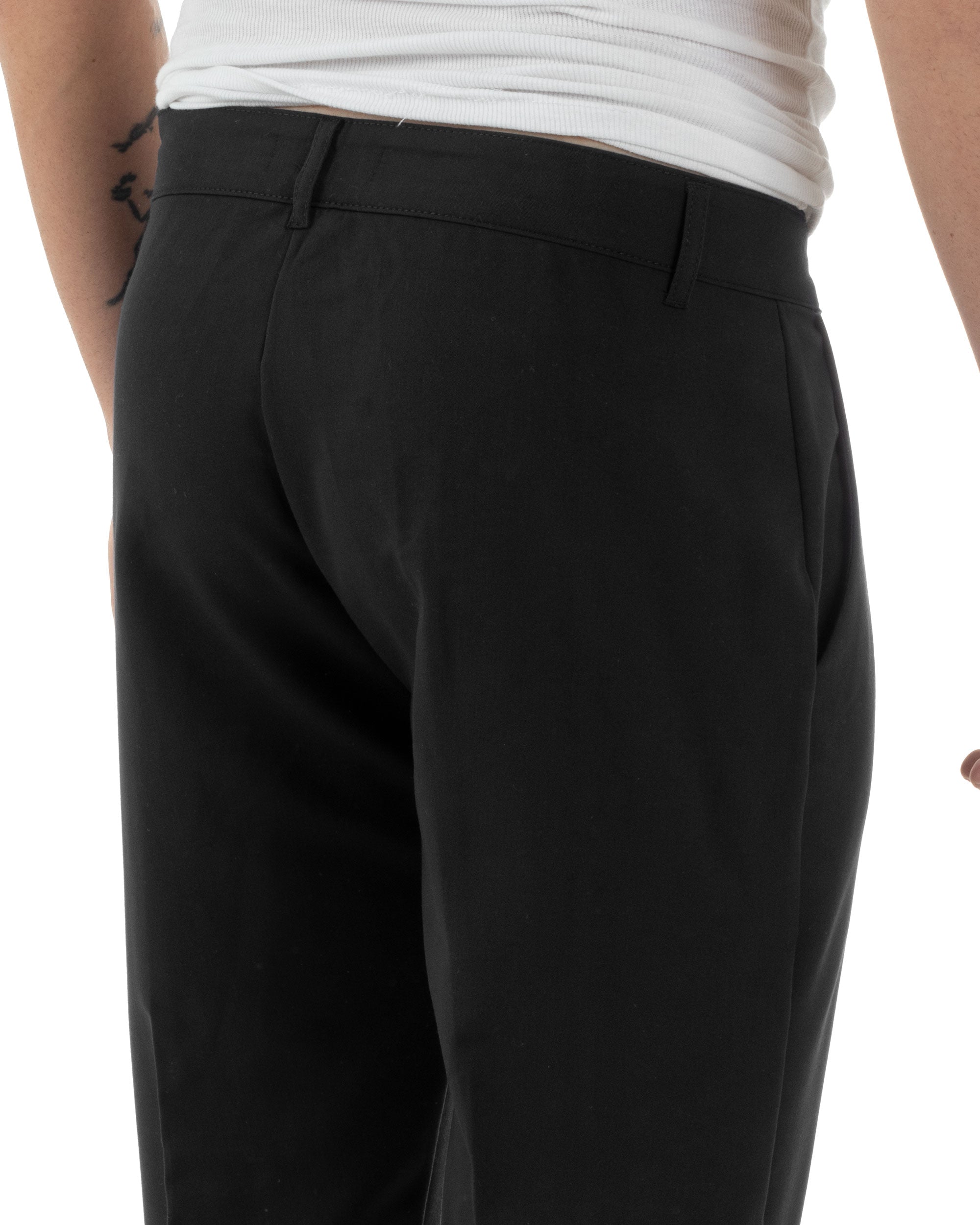 Pantaloni Uomo Viscosa Leggera Abbottonatura Allungata Tasche America Classico Nero P6252A