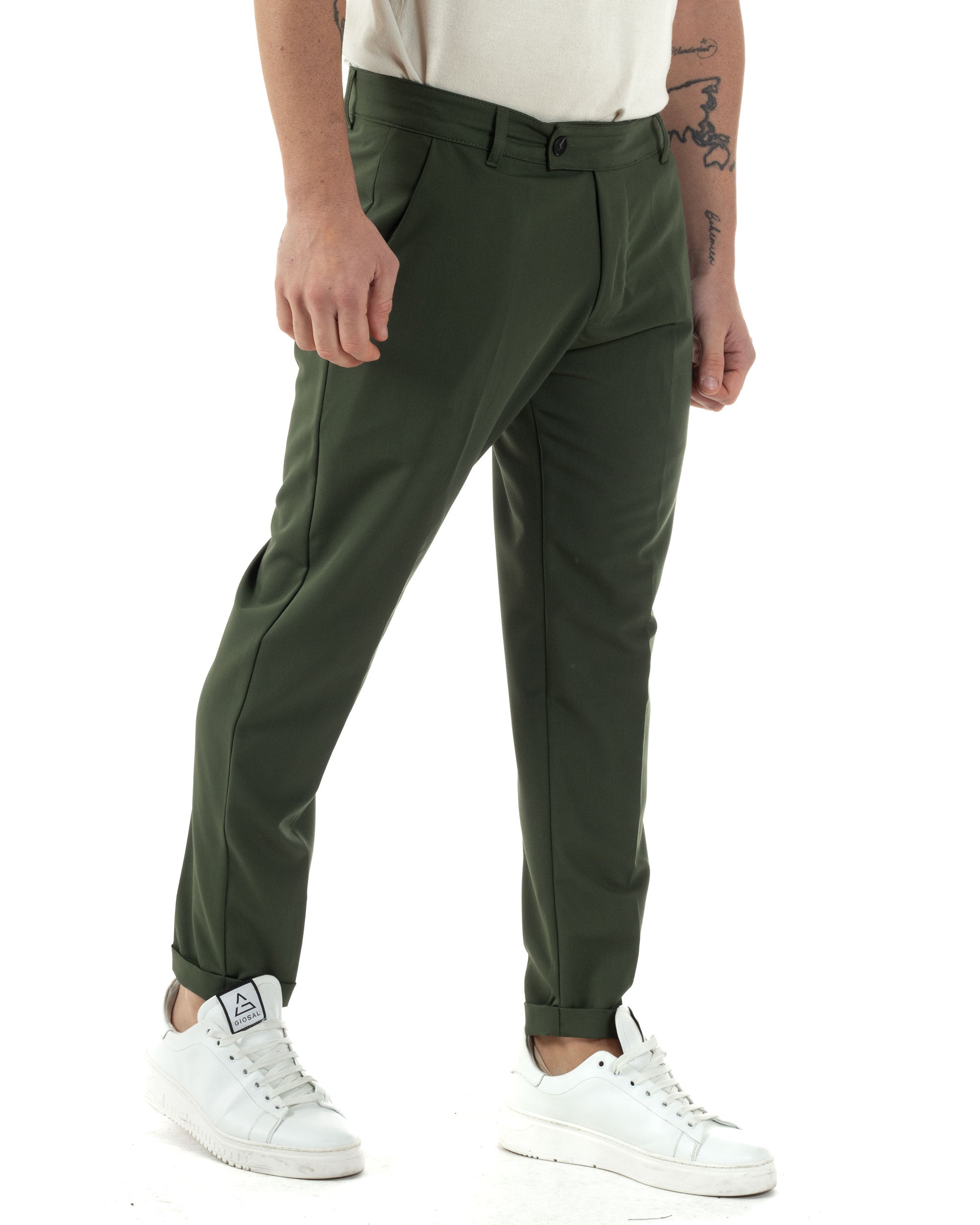 Pantaloni Uomo Viscosa Tasca America Classico Abbottonatura Allungata Casual Verde GIOSAL-P6253A