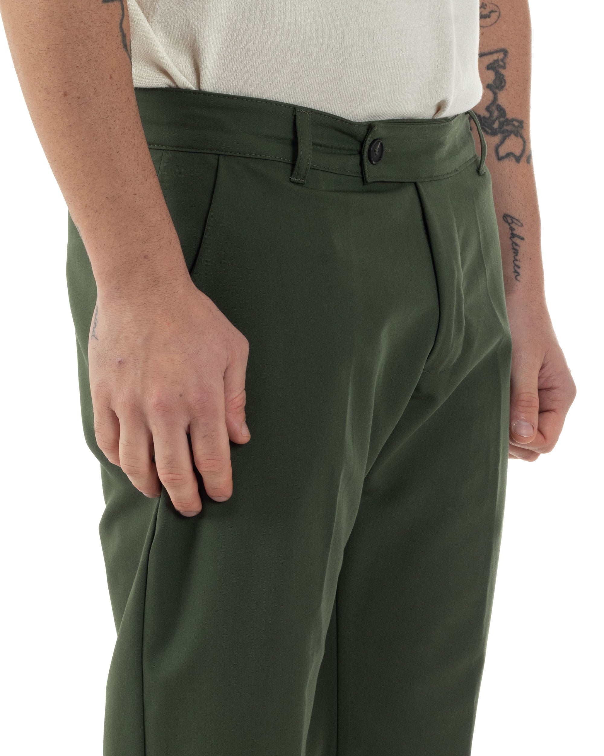 Pantaloni Uomo Viscosa Tasca America Classico Abbottonatura Allungata Casual Verde GIOSAL-P6253A