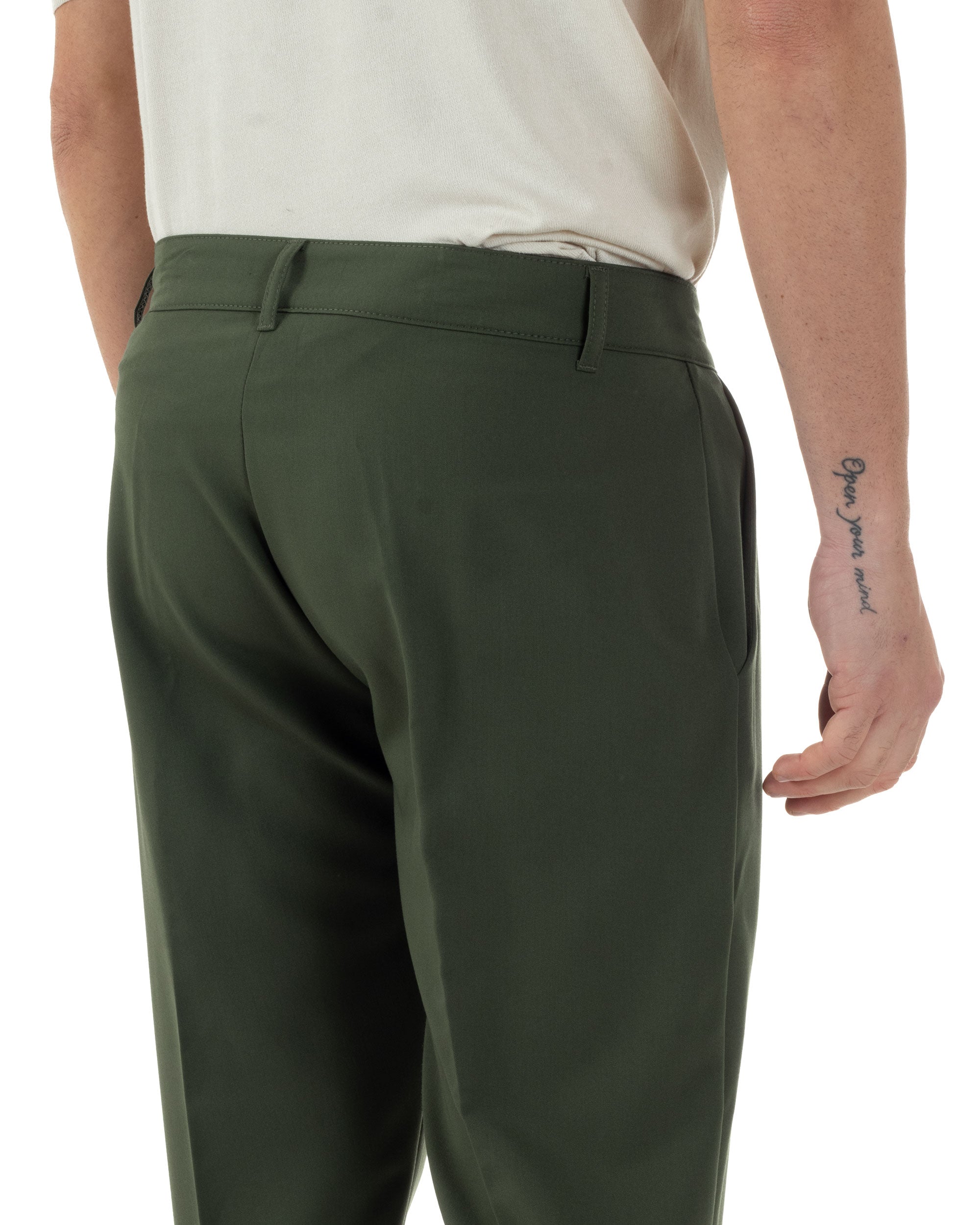 Pantaloni Uomo Viscosa Tasca America Classico Abbottonatura Allungata Casual Verde GIOSAL-P6253A