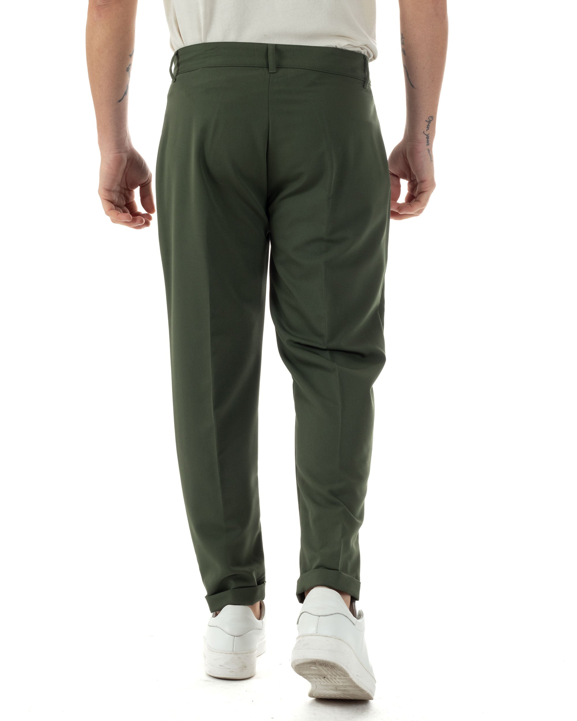 Pantaloni Uomo Viscosa Tasca America Classico Abbottonatura Allungata Casual Verde GIOSAL-P6253A
