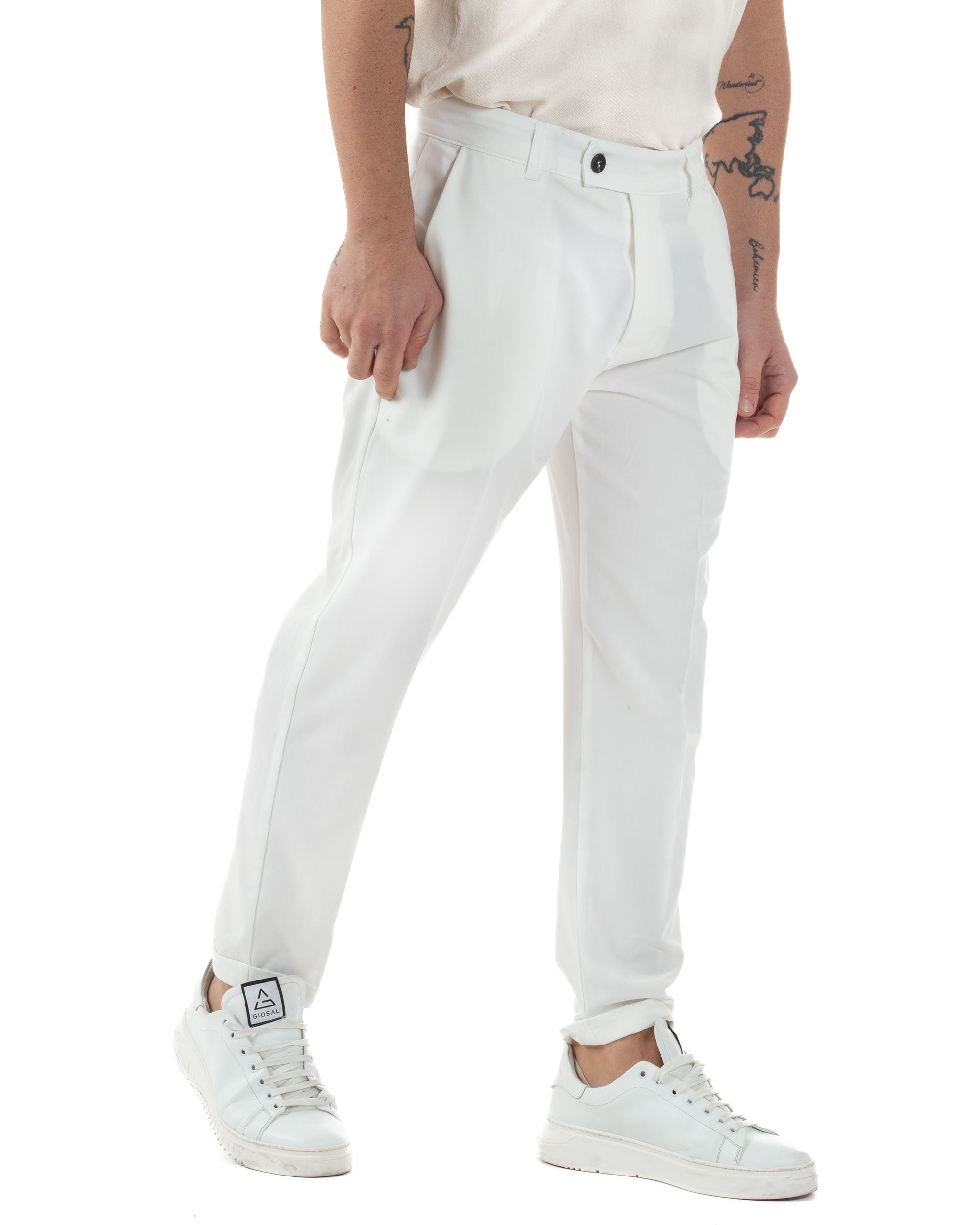 Pantaloni Uomo Viscosa Tasca America Classico Abbottonatura Allungata Casual Bianco GIOSAL-P6254A