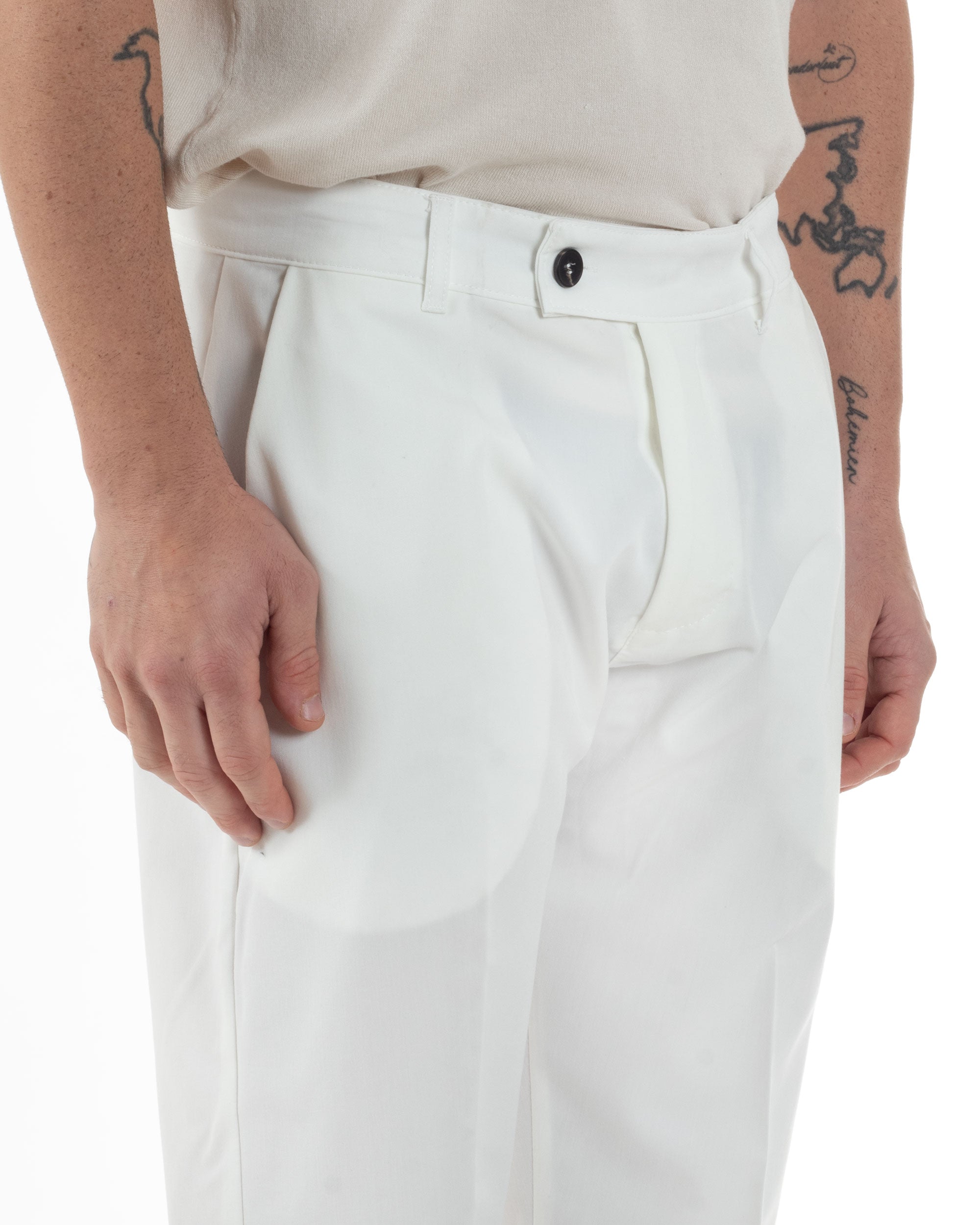 Pantaloni Uomo Viscosa Tasca America Classico Abbottonatura Allungata Casual Bianco GIOSAL-P6254A