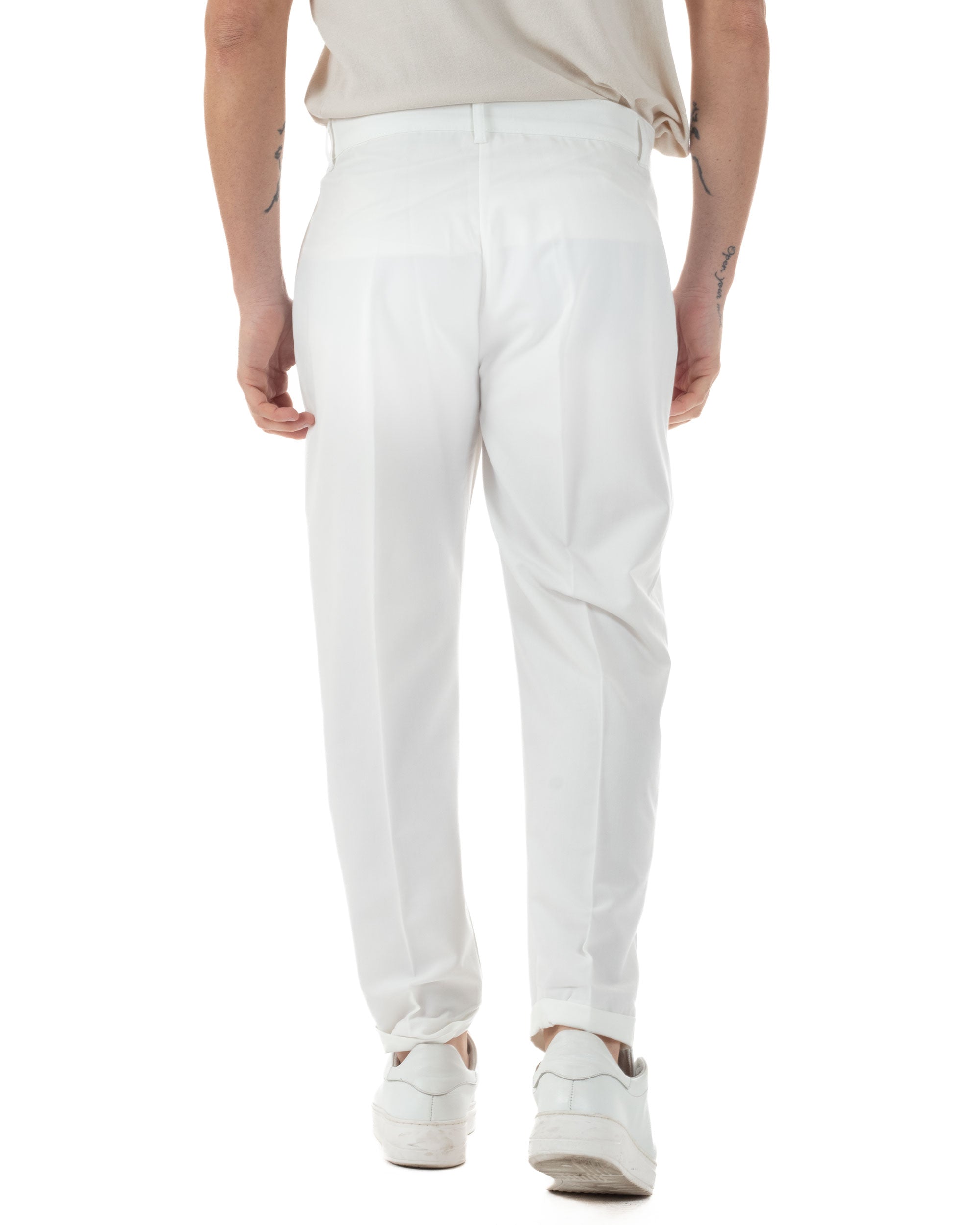 Pantaloni Uomo Viscosa Tasca America Classico Abbottonatura Allungata Casual Bianco GIOSAL-P6254A