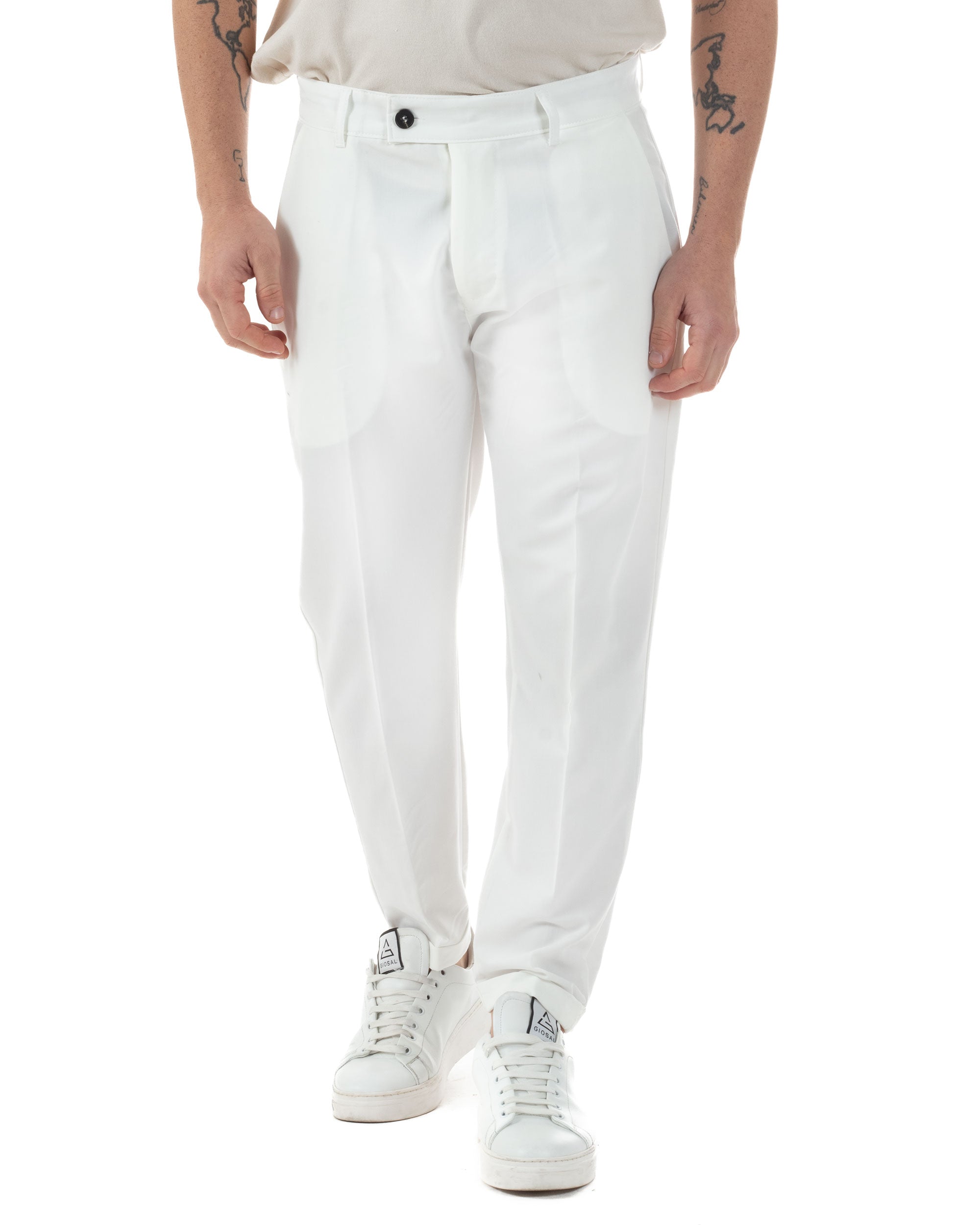 Pantaloni Uomo Viscosa Tasca America Classico Abbottonatura Allungata Casual Bianco GIOSAL-P6254A
