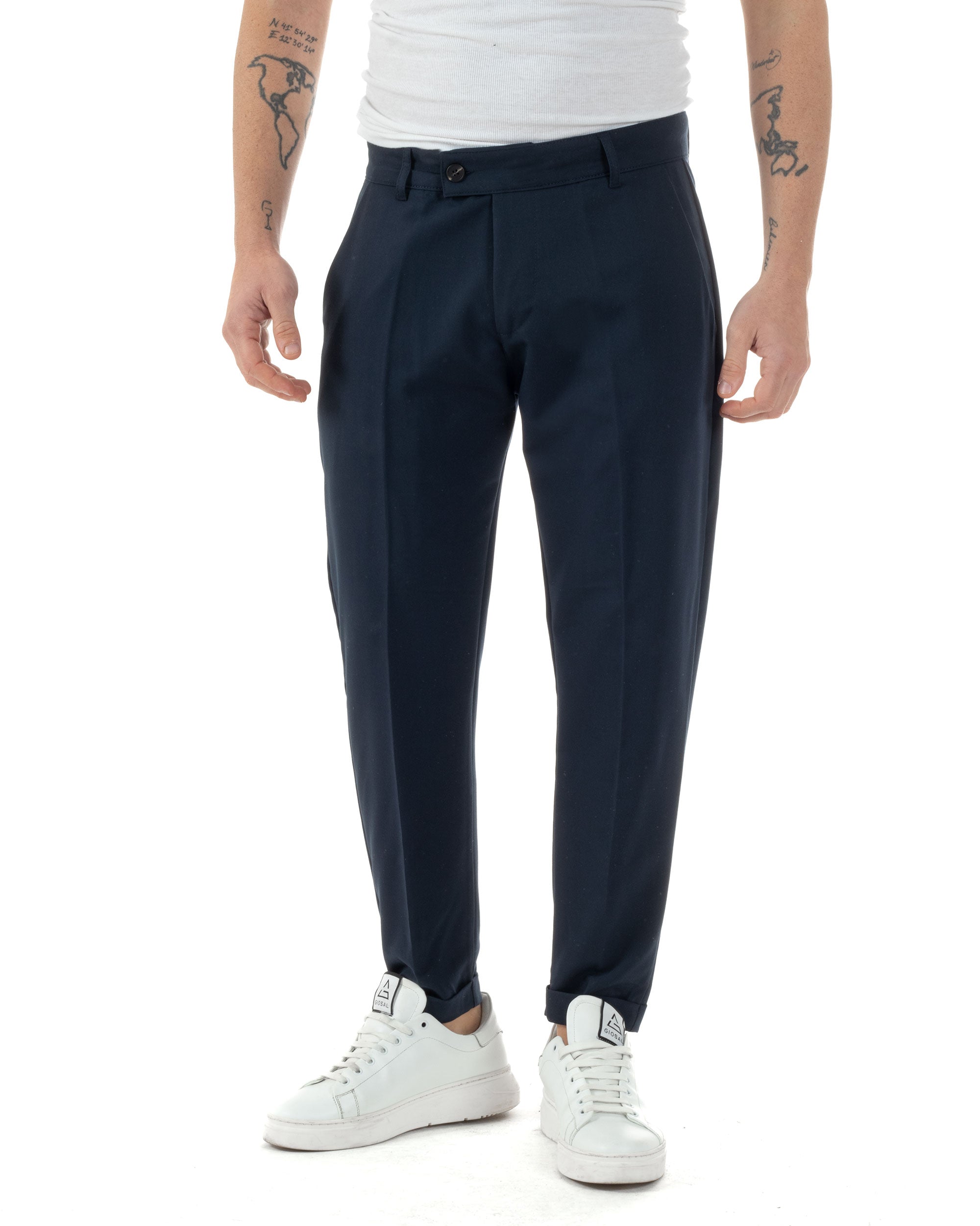 Pantaloni Uomo Viscosa Tasca America Classico Abbottonatura Allungata Casual Blu GIOSAL-P6255A
