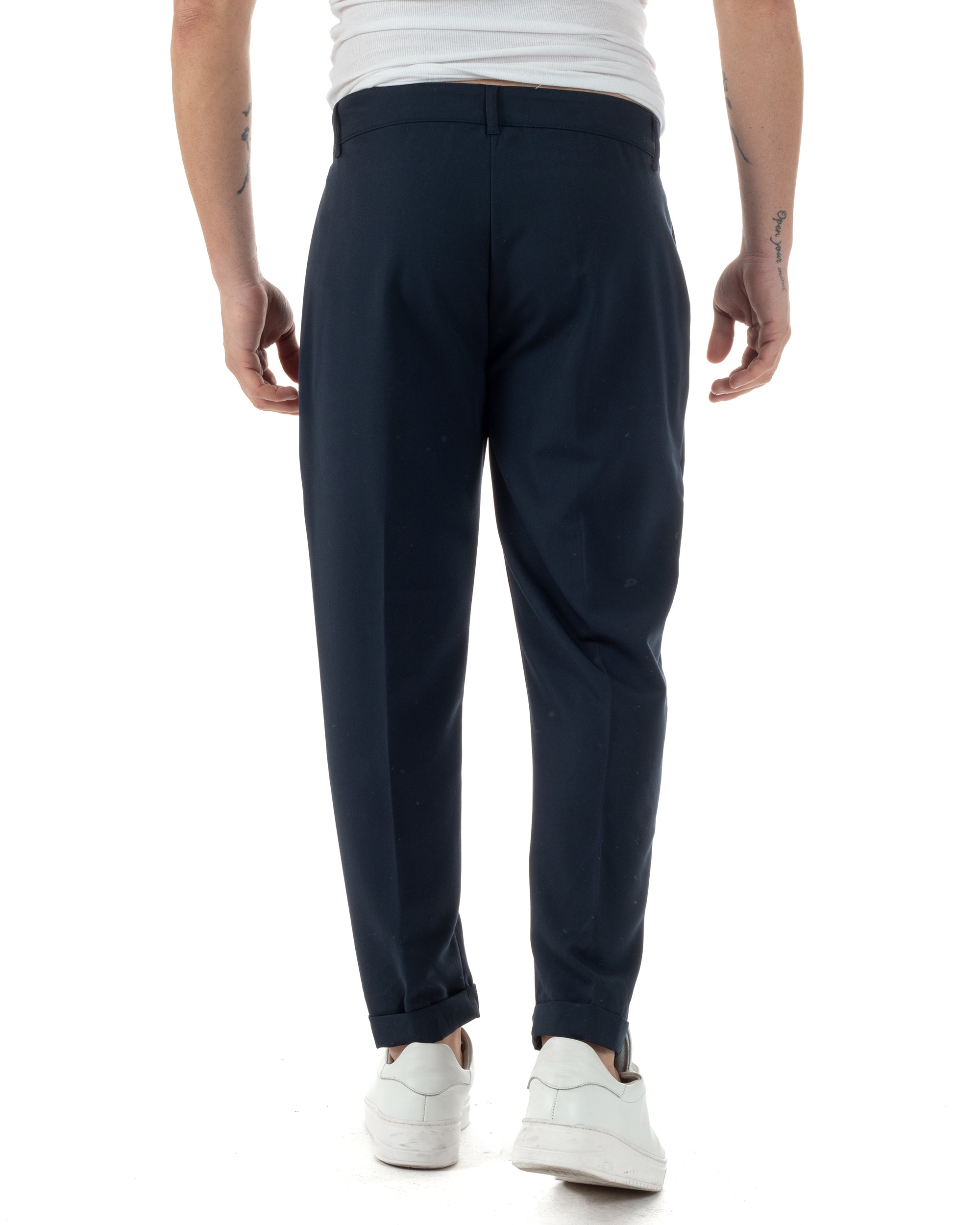 Pantaloni Uomo Viscosa Tasca America Classico Abbottonatura Allungata Casual Blu GIOSAL-P6255A