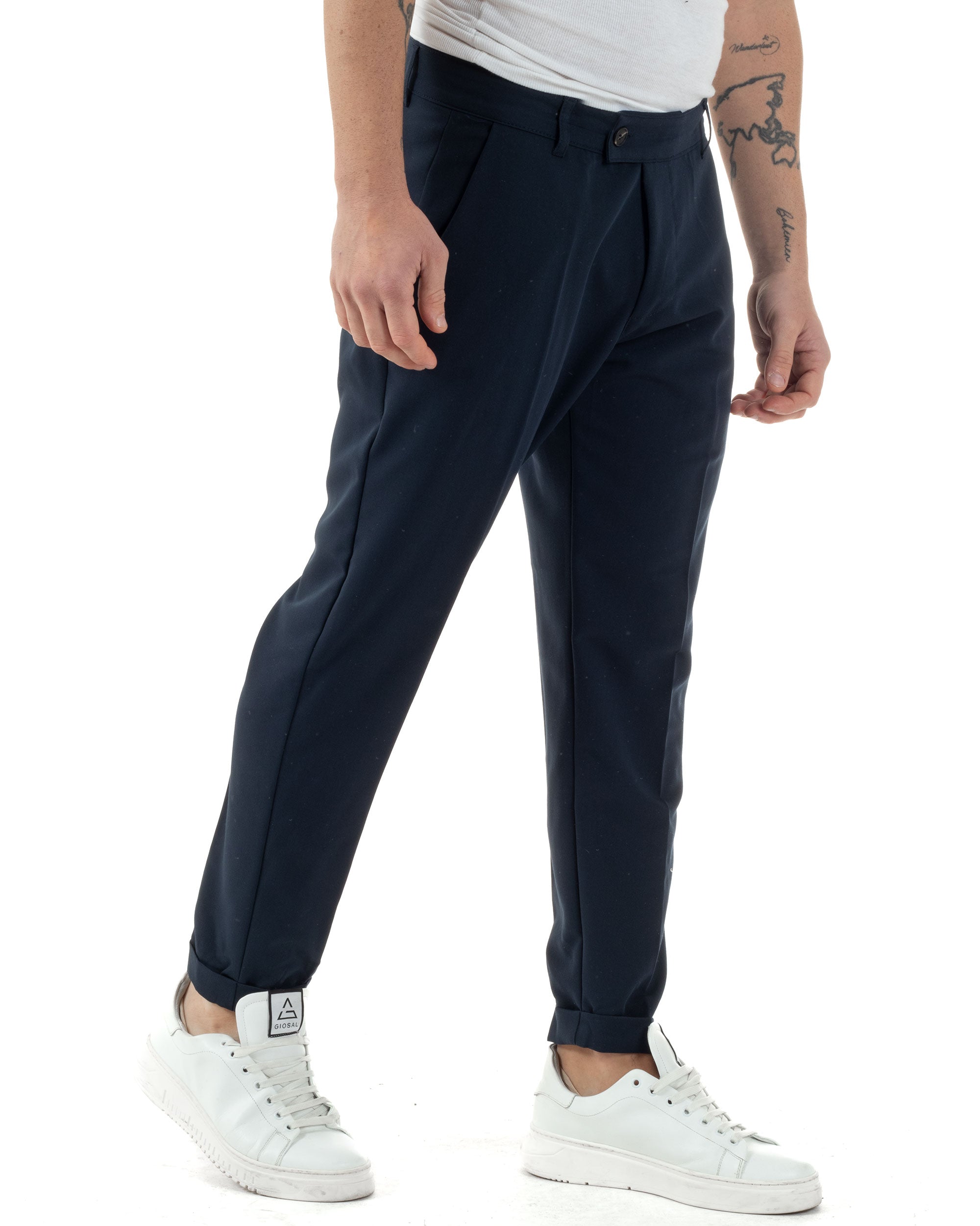 Pantaloni Uomo Viscosa Tasca America Classico Abbottonatura Allungata Casual Blu GIOSAL-P6255A