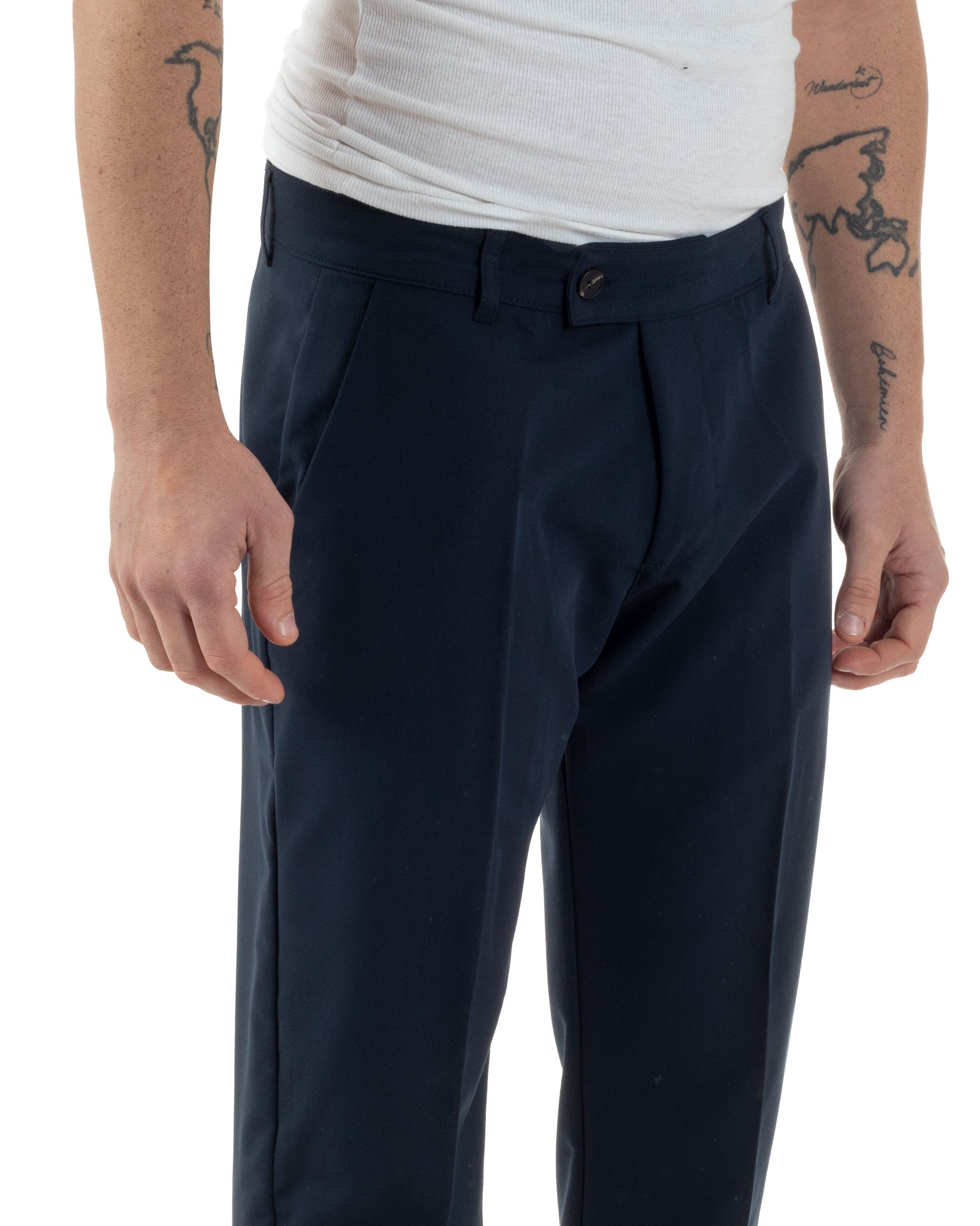 Pantaloni Uomo Viscosa Tasca America Classico Abbottonatura Allungata Casual Blu GIOSAL-P6255A